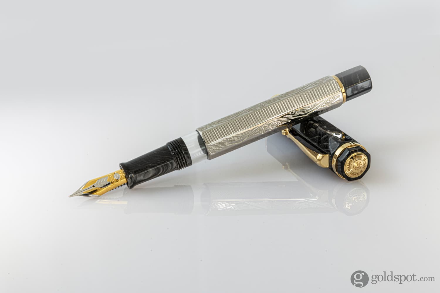 Omas Cobra Fountain Pen in Silver Guilloché - 14K