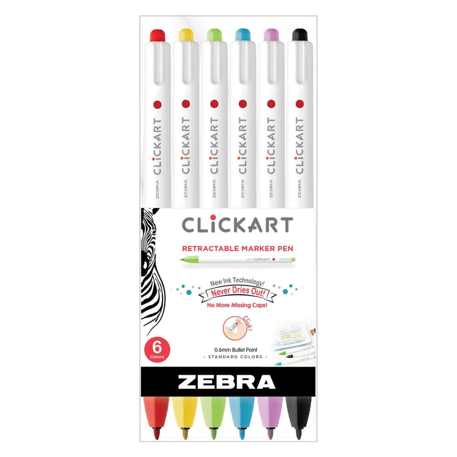 1338-zebra-clickart-0.6mm-retractable-felt-tip-marker-in-assorted-colors-pack-of-6-1.webp Zebra ClickArt 0.6mm Retractable Felt Tip Marker in Assorted Colors - Pack of 6