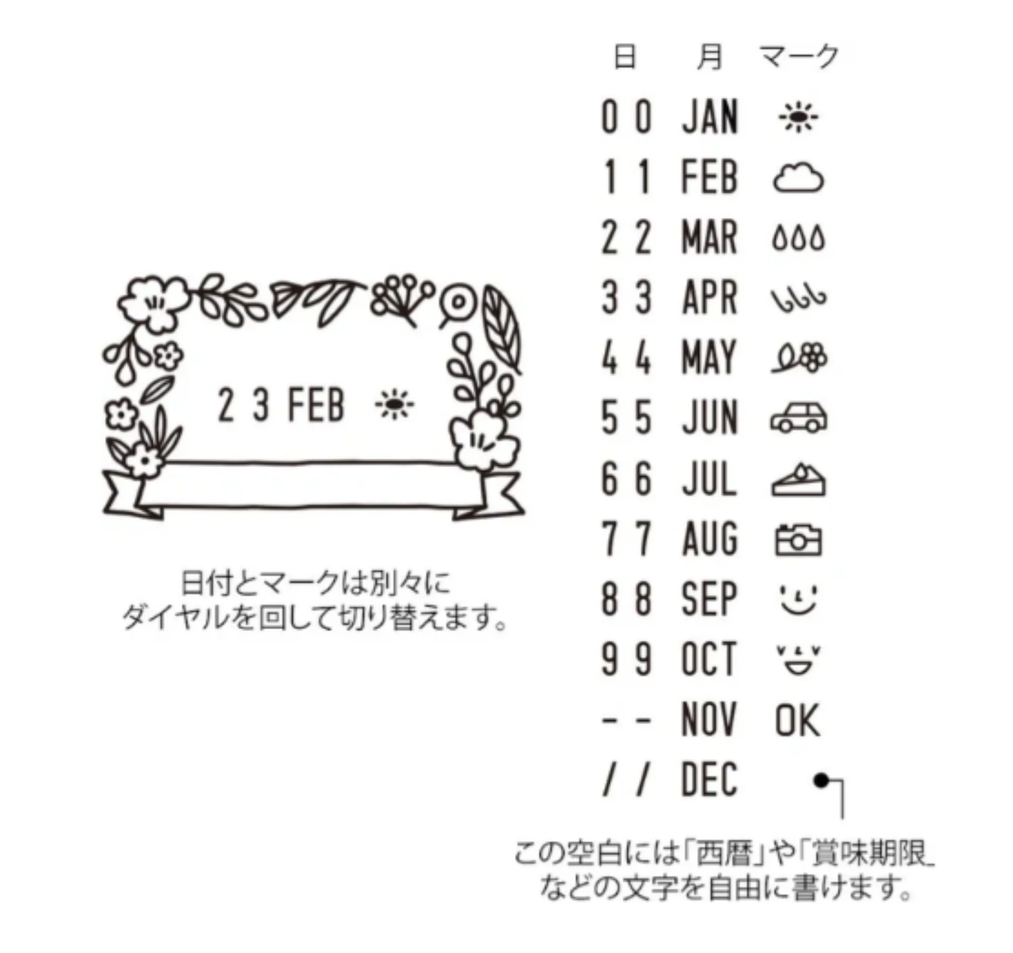 1440-midori-paintable-rotating-date-stamp-in-flowers-3.webp Midori Paintable Rotating Date Stamp in Flowers