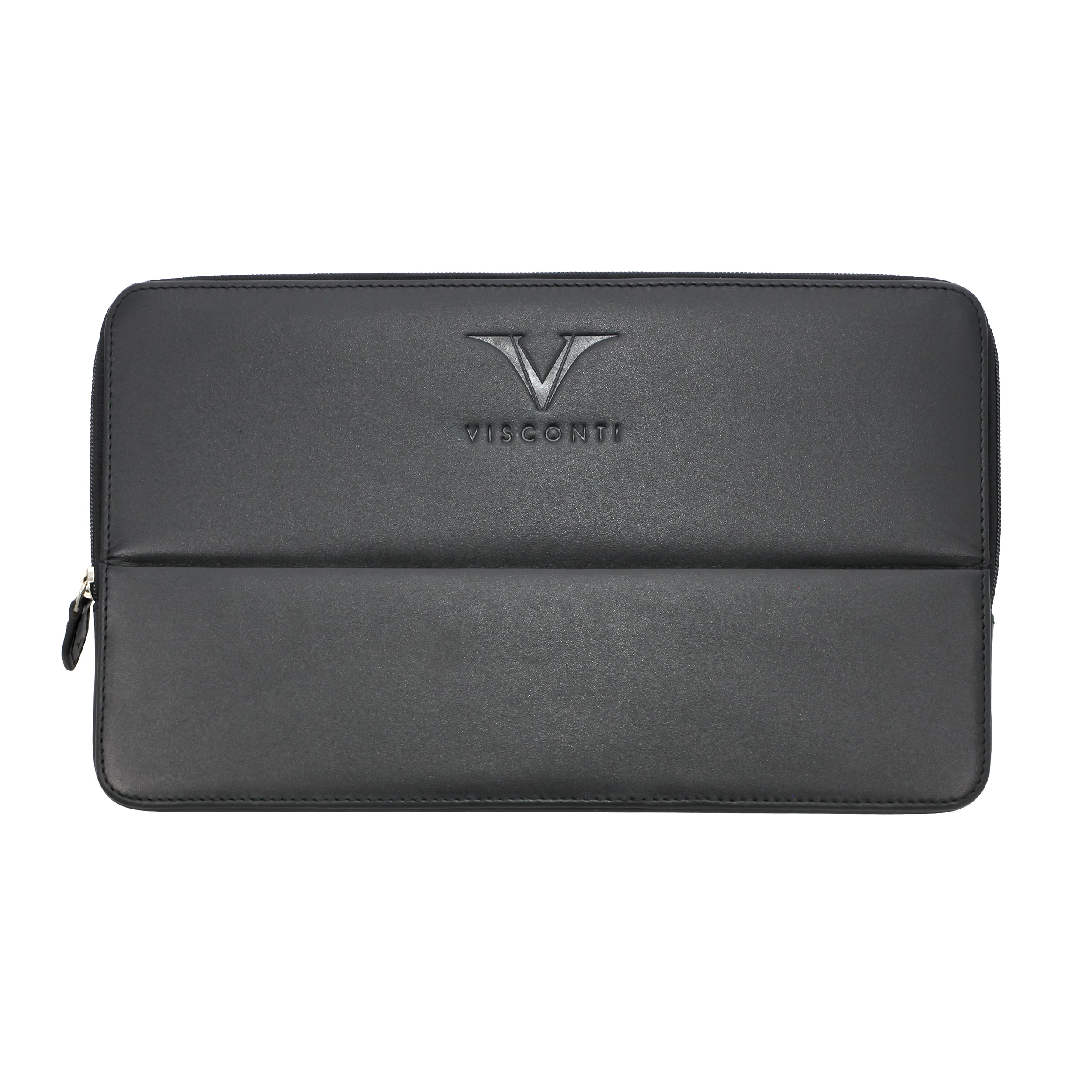 Visconti Classic Black Leather 12 Pen Case with Red Lining