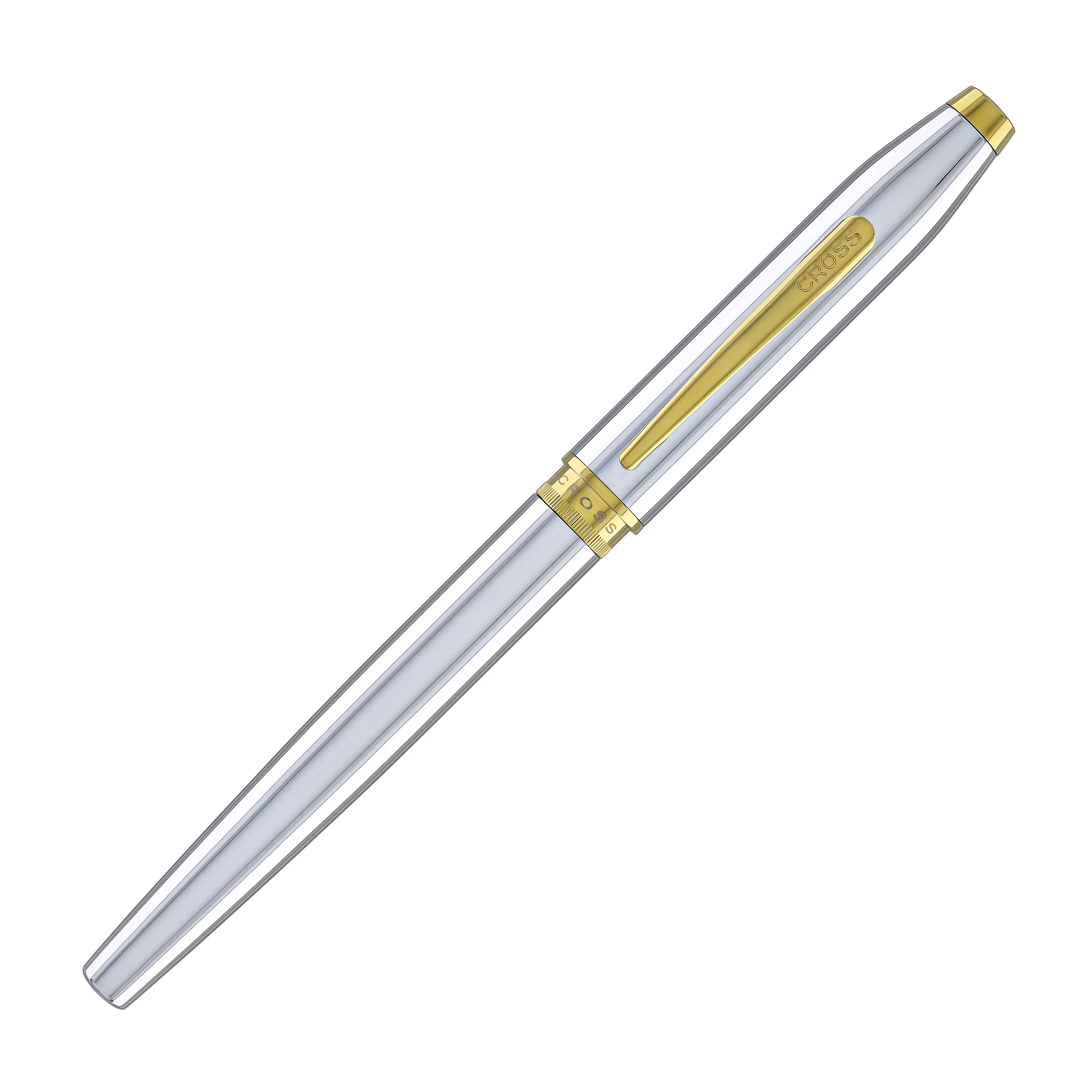 Cross Foundry Rollerball Pen in Polished Chrome with PVD Gold Appointments