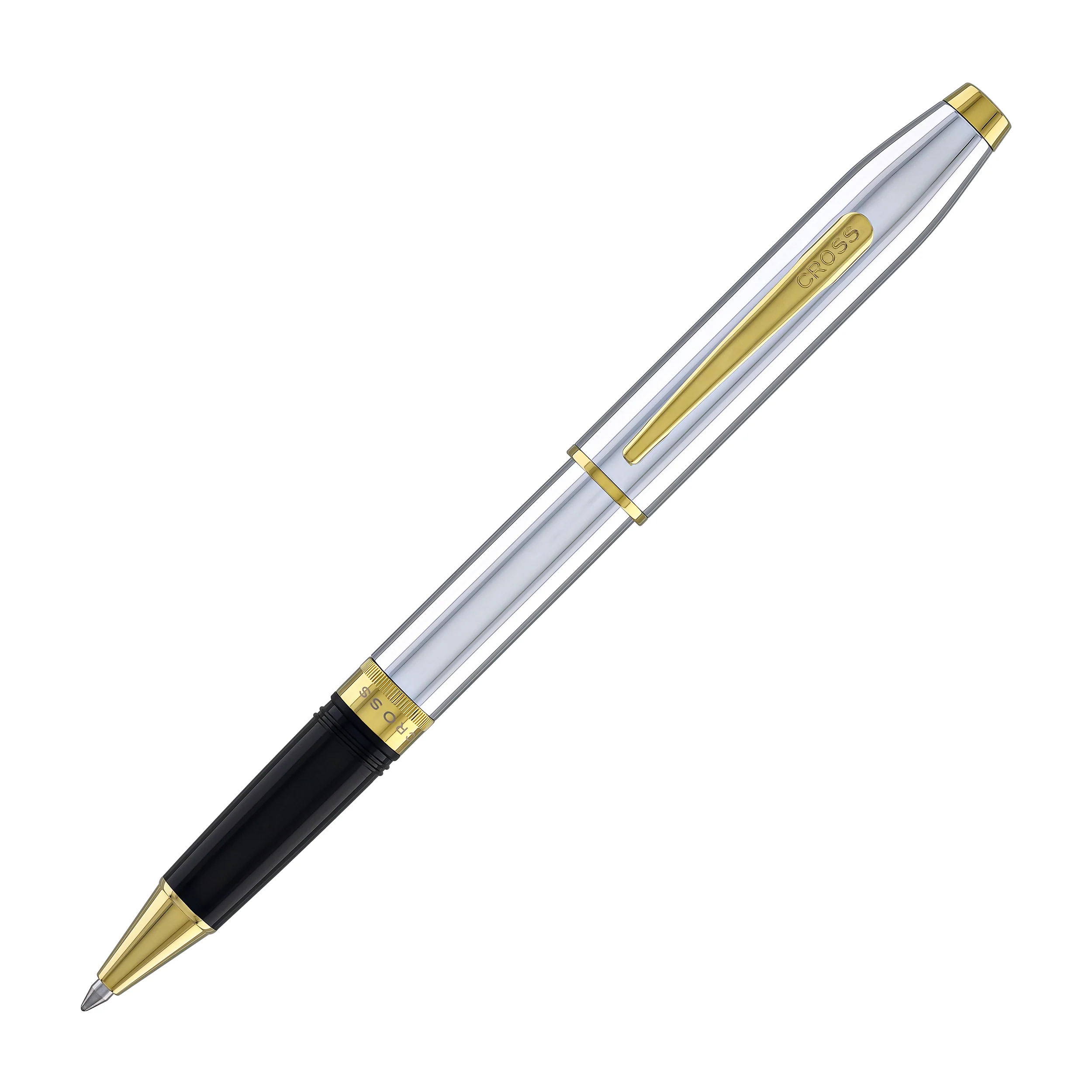 Cross Foundry Rollerball Pen in Polished Chrome with PVD Gold Appointments
