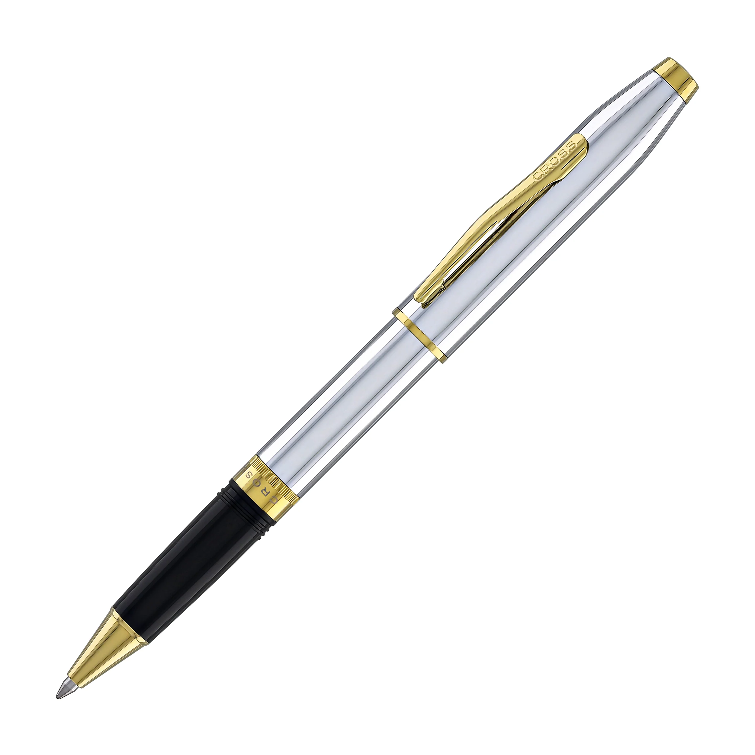 Cross Foundry Rollerball Pen in Polished Chrome with PVD Gold Appointments