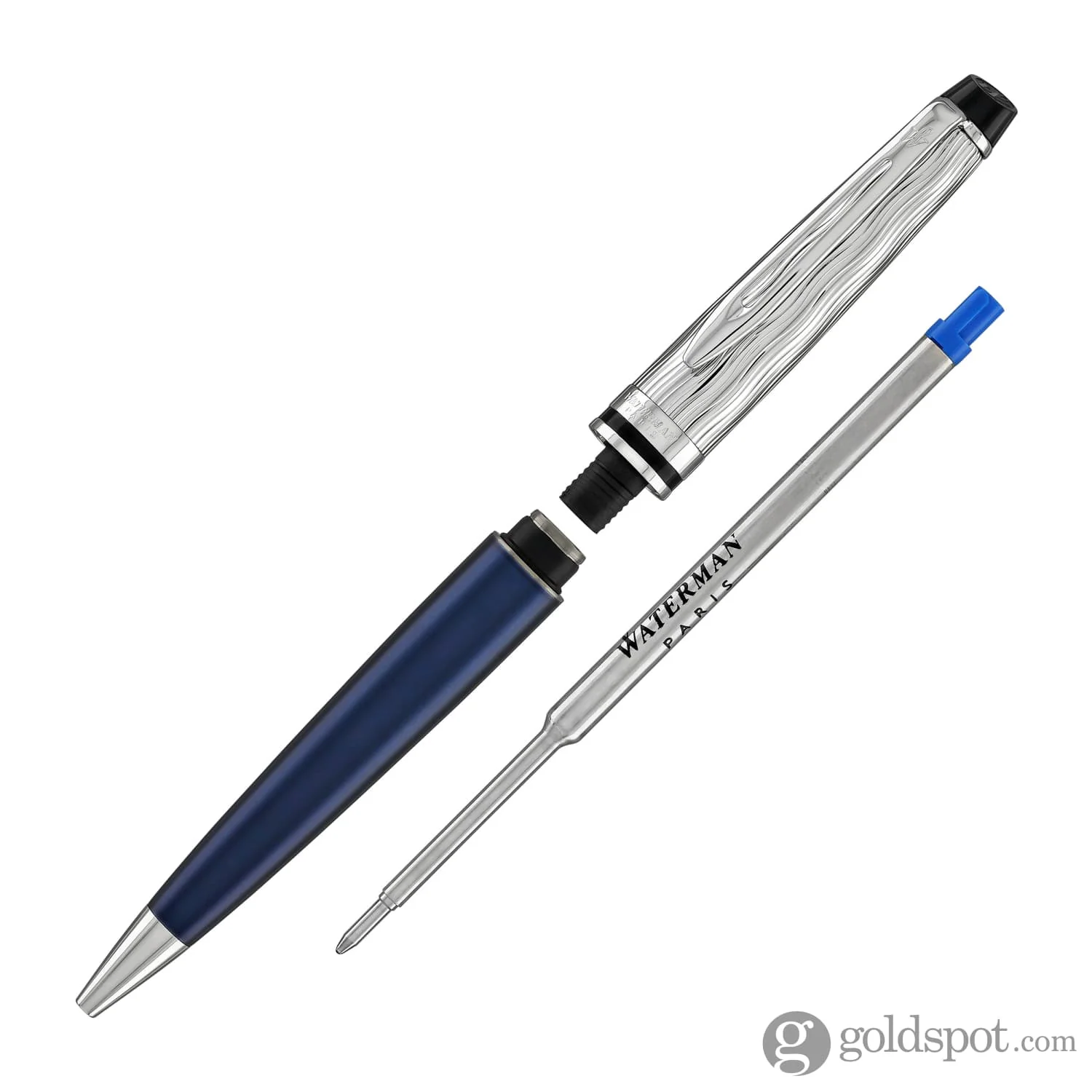 Waterman Expert Deluxe Ballpoint Pen in Metallic Blue with Chrome Trim