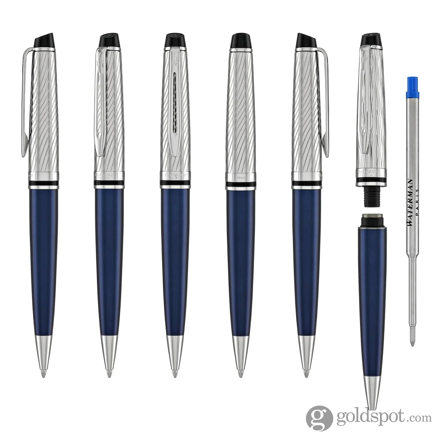 Waterman Expert Deluxe Ballpoint Pen in Metallic Blue with Chrome Trim