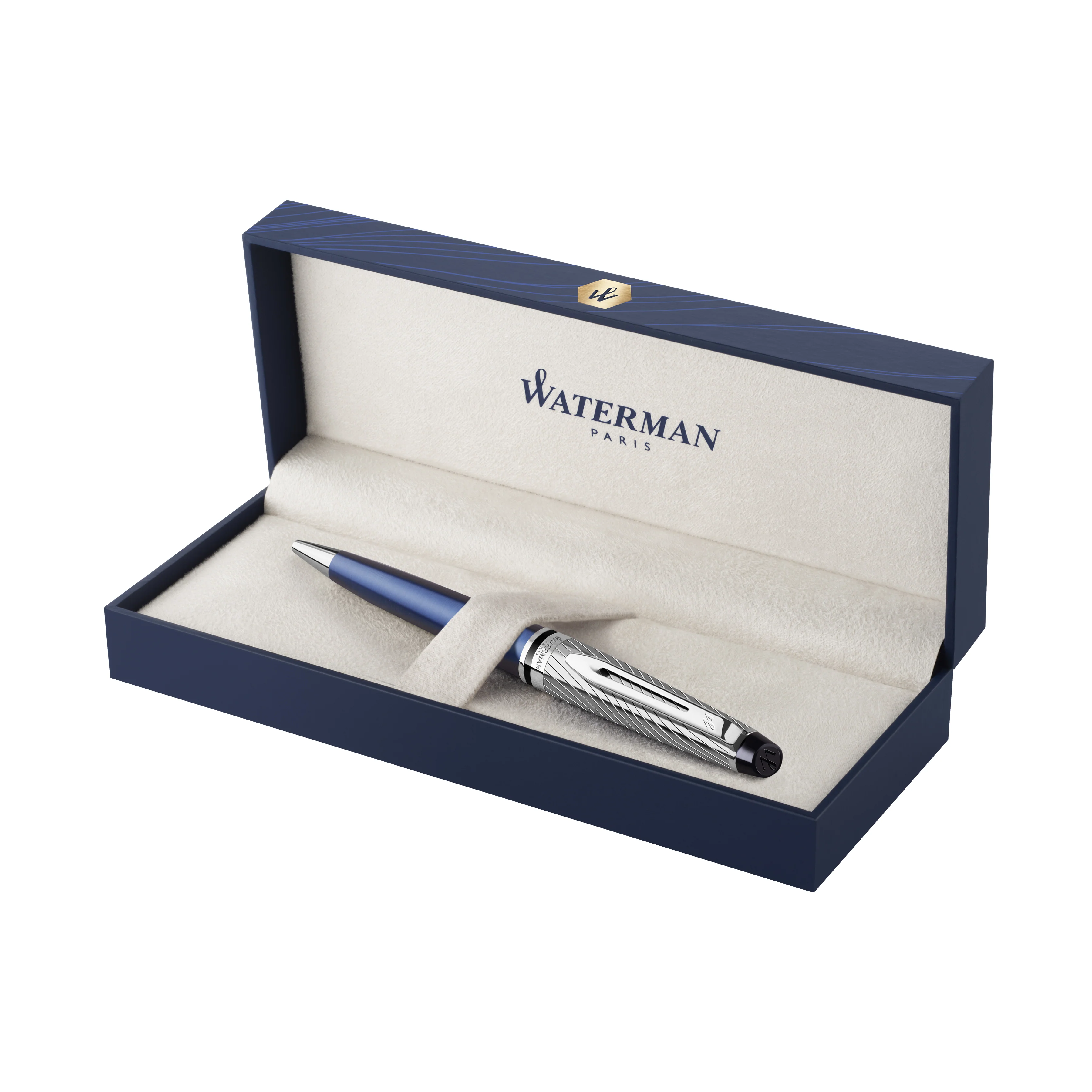 Waterman Expert Deluxe Ballpoint Pen in Metallic Blue with Chrome Trim