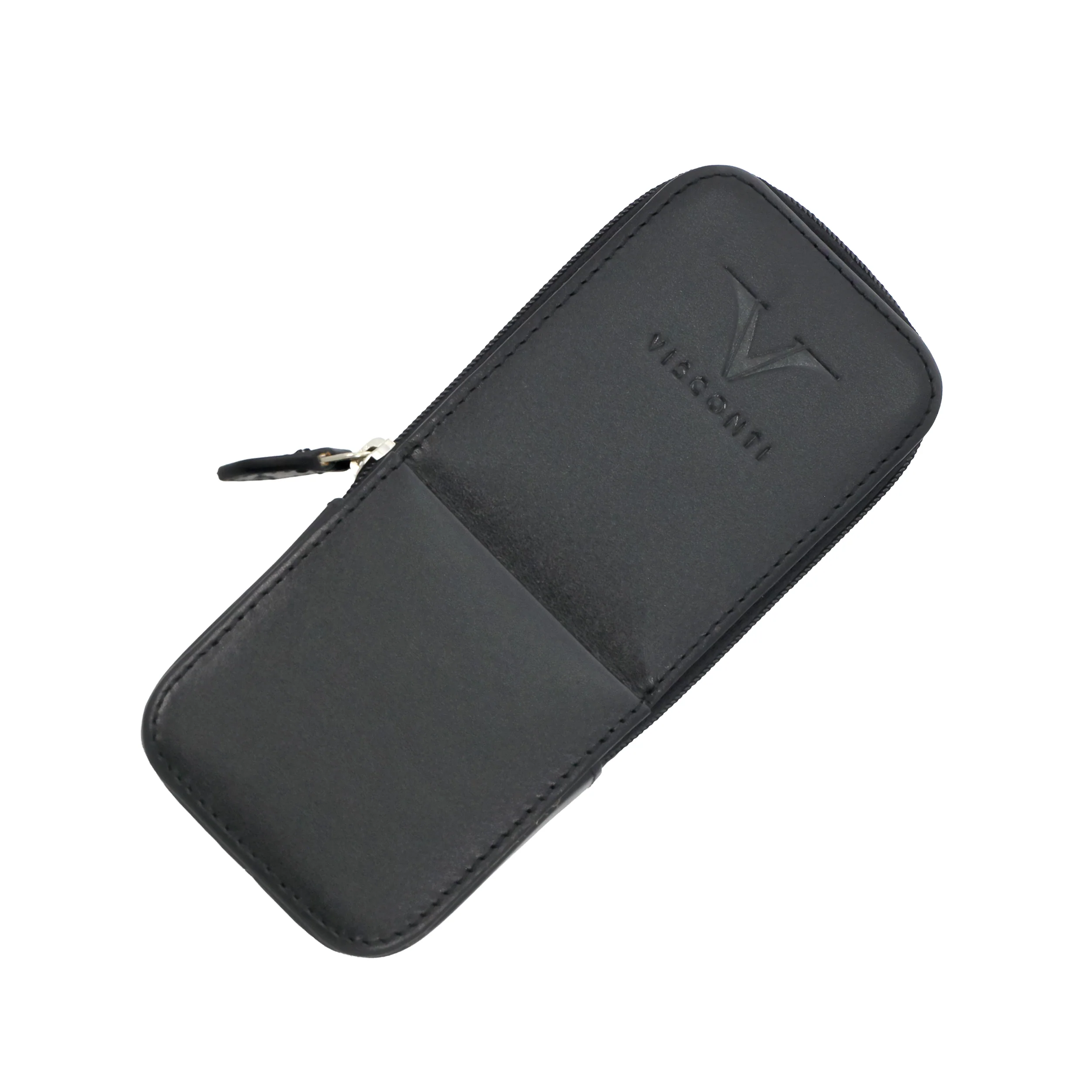 Visconti Classic Black Leather 3 Pen Case with Red Lining