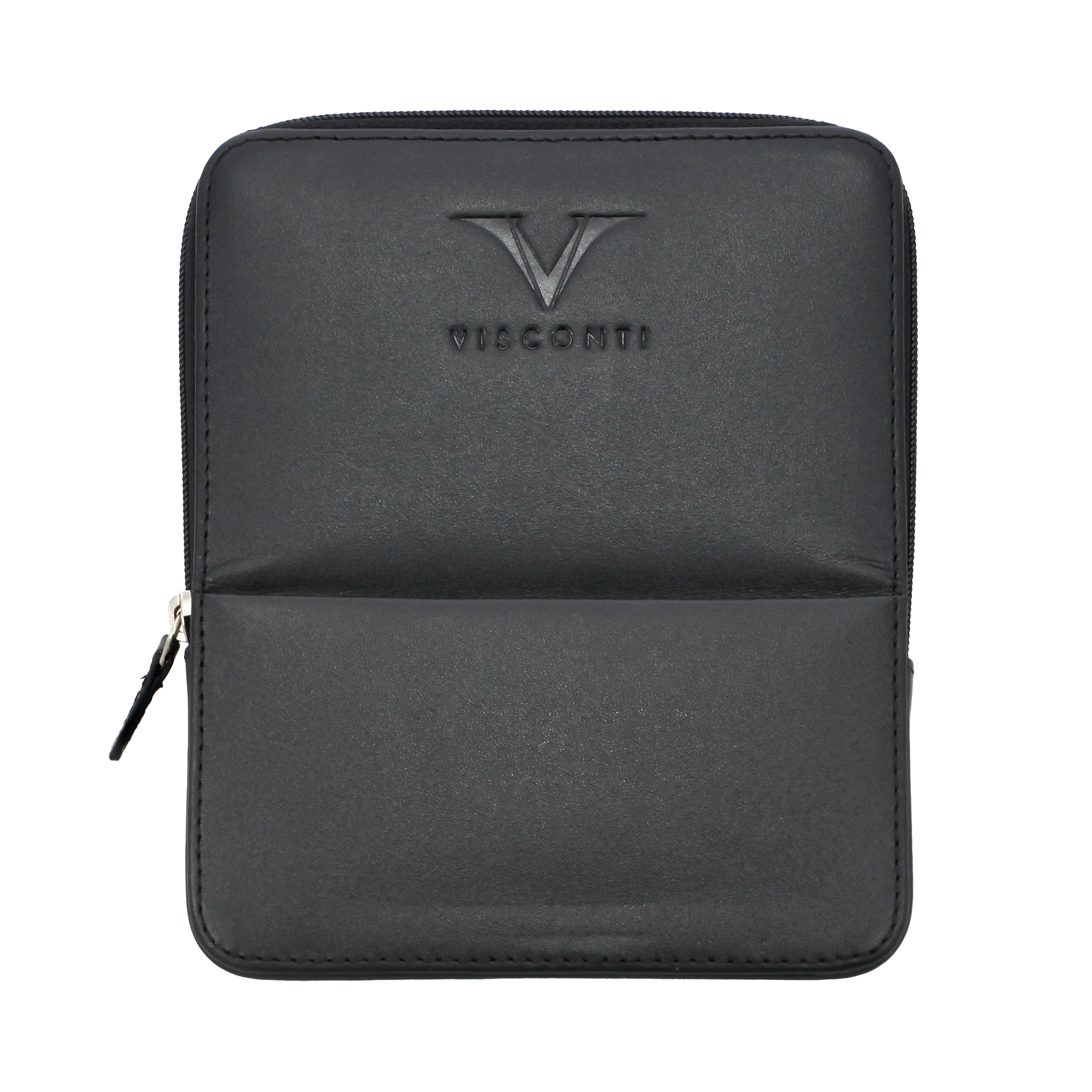 Visconti Classic Black Leather 6 Pen Case with Red Lining