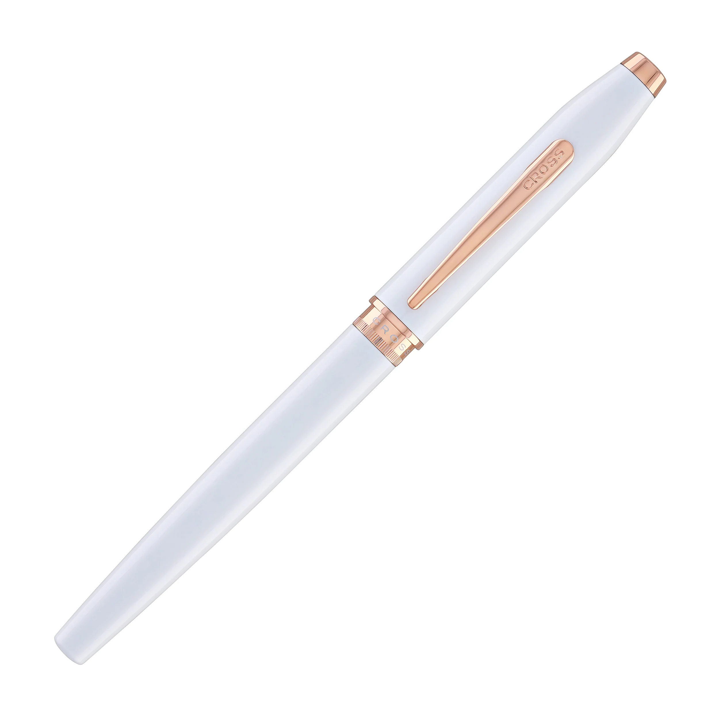 1834-cross-foundry-rollerball-pen-in-pearl-white-lacquer-with-rose-gold-appointments-2.webp Cross Foundry Rollerball Pen in Pearl White Lacquer with Rose Gold Appointments