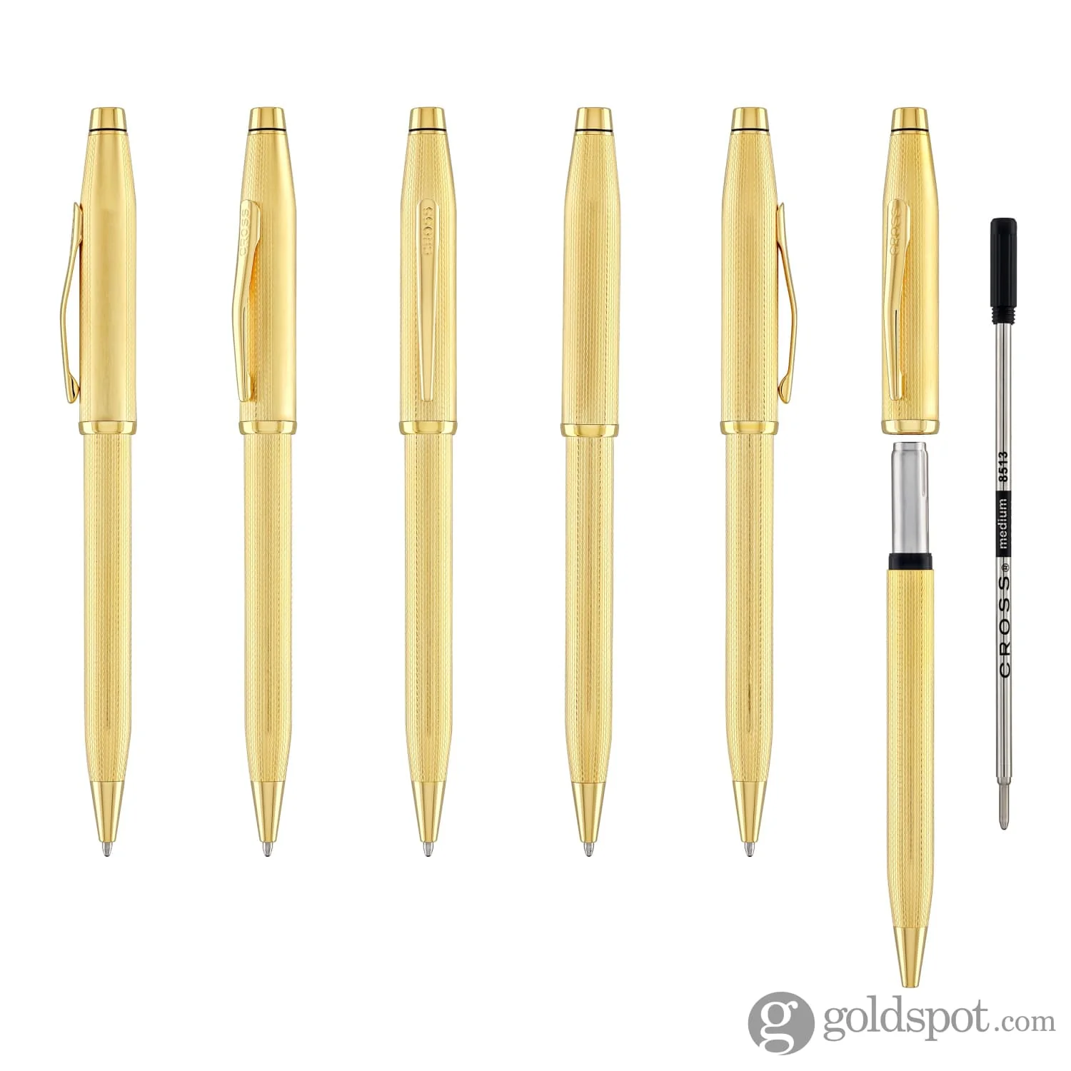 1871-cross-century-ii-ballpoint-pen-polished-23k-gold-plated-engraved-diamond-pattern-6.webp Cross Century II Ballpoint Pen Polished 23K Gold-Plated Engraved Diamond Pattern