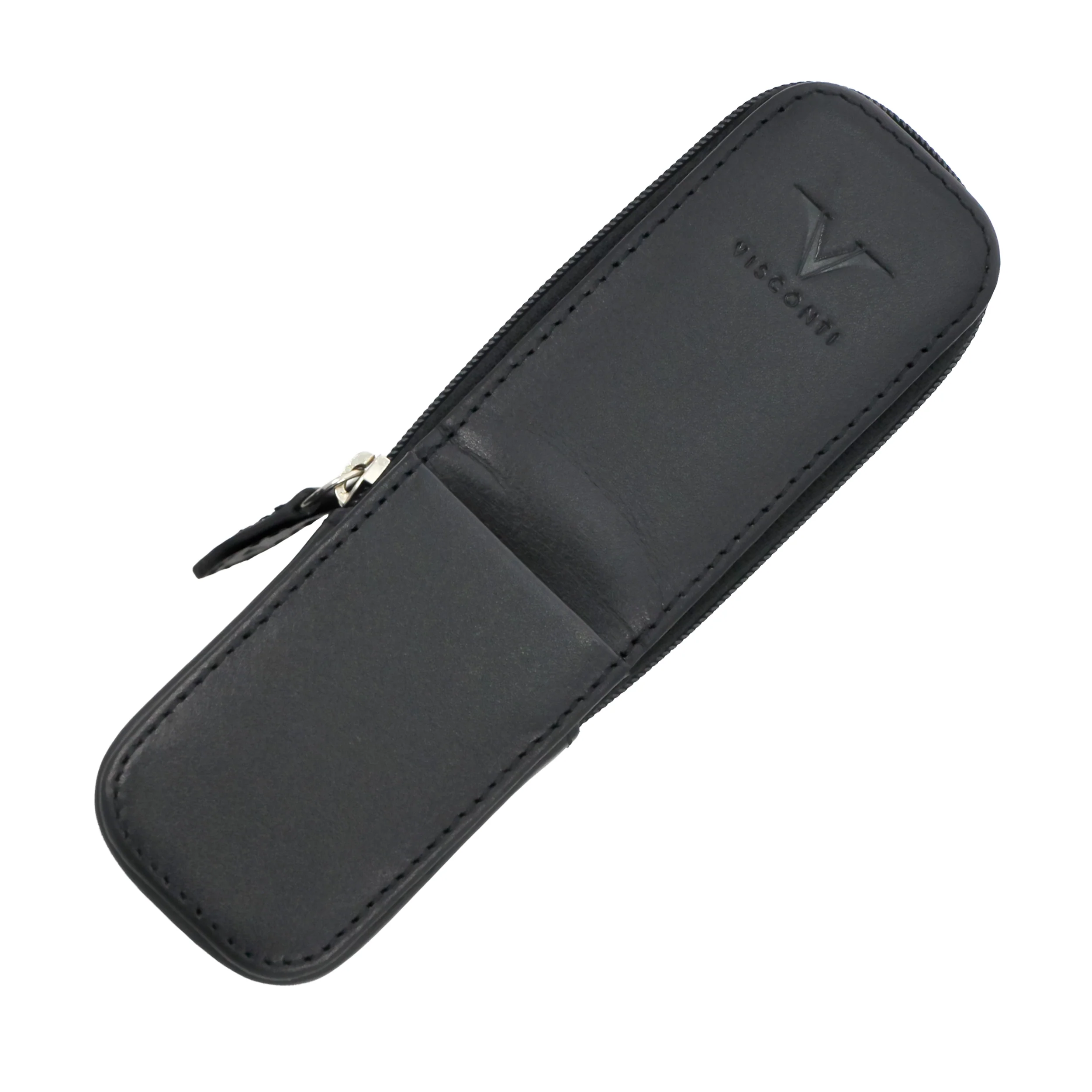 Visconti Classic Black Leather 2 Pen Case with Red Lining