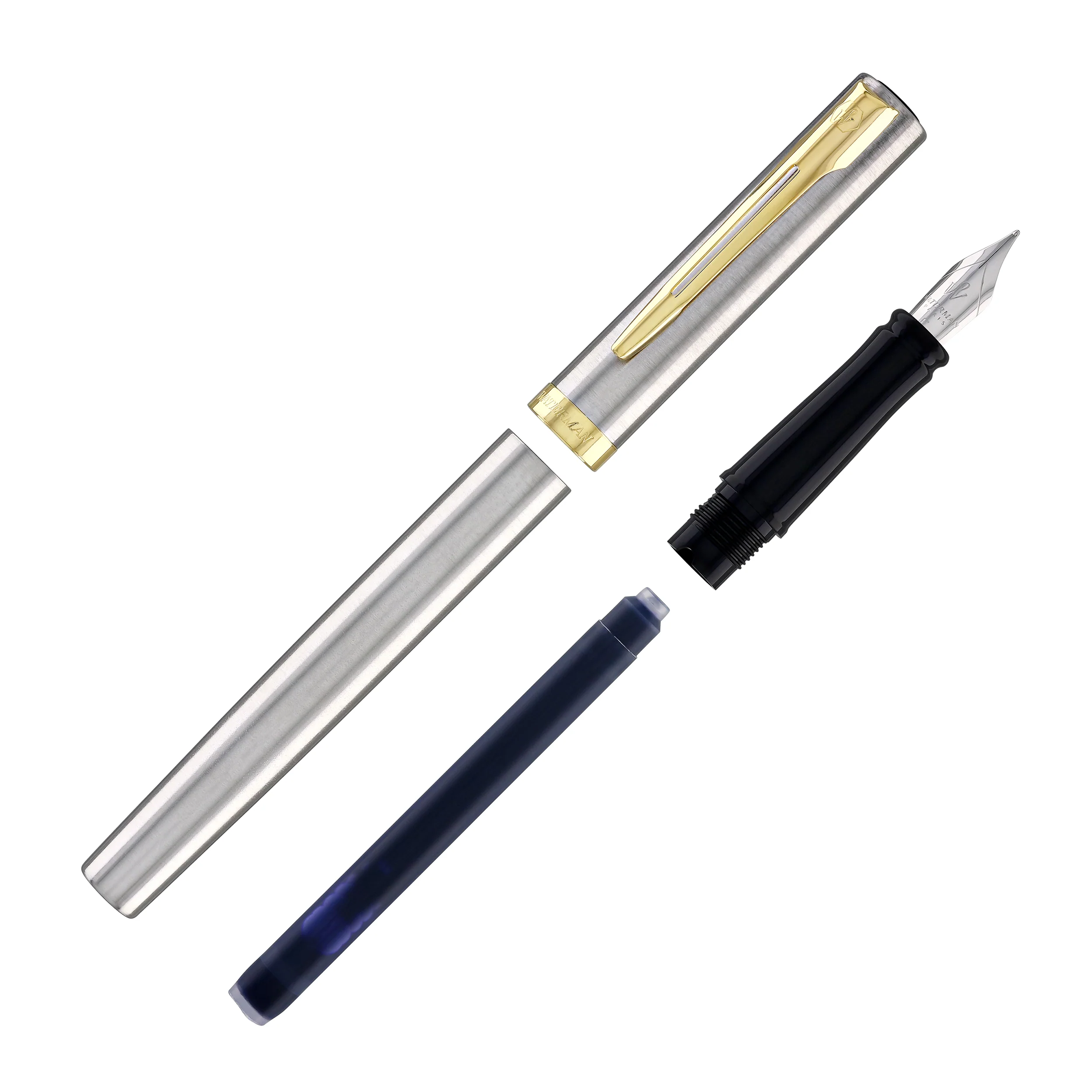 Waterman Impression Fountain Pen in Stainless Steel with Gold Coated - Fine Point
