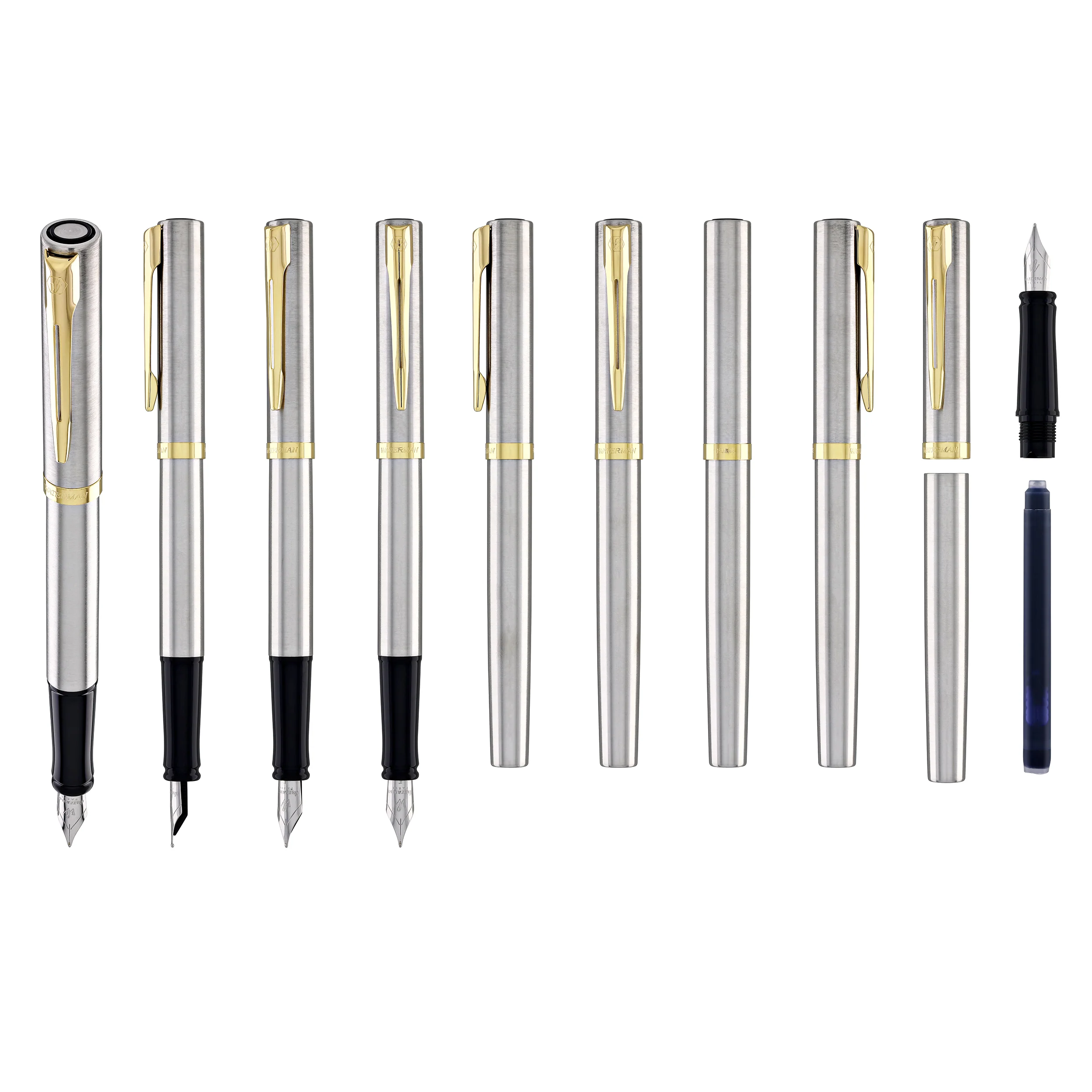 Waterman Impression Fountain Pen in Stainless Steel with Gold Coated - Fine Point