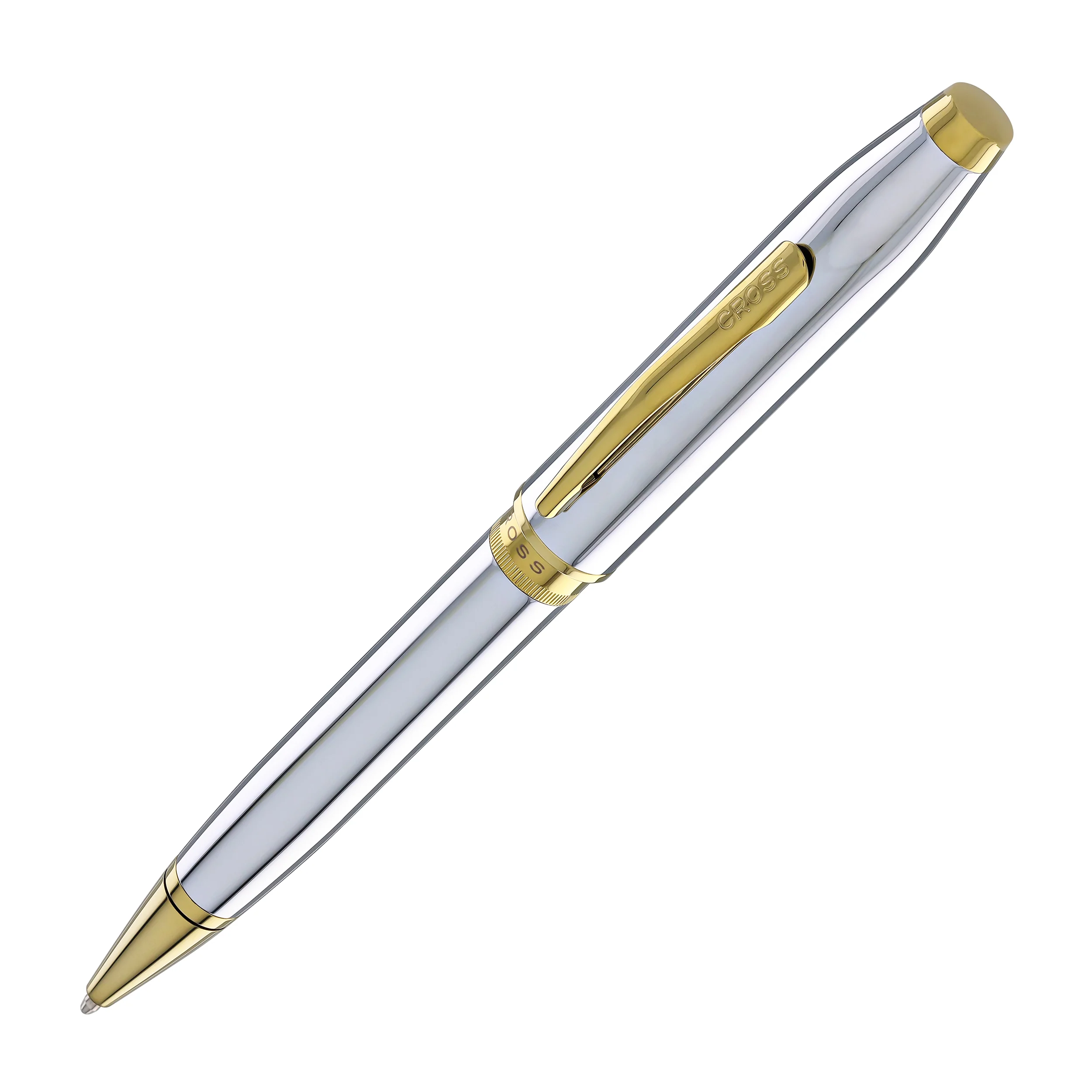 1967-cross-foundry-ballpoint-pen-in-polished-chrome-with-pvd-gold-appointments-1.webp Cross Foundry Ballpoint Pen in Polished Chrome with PVD Gold Appointments