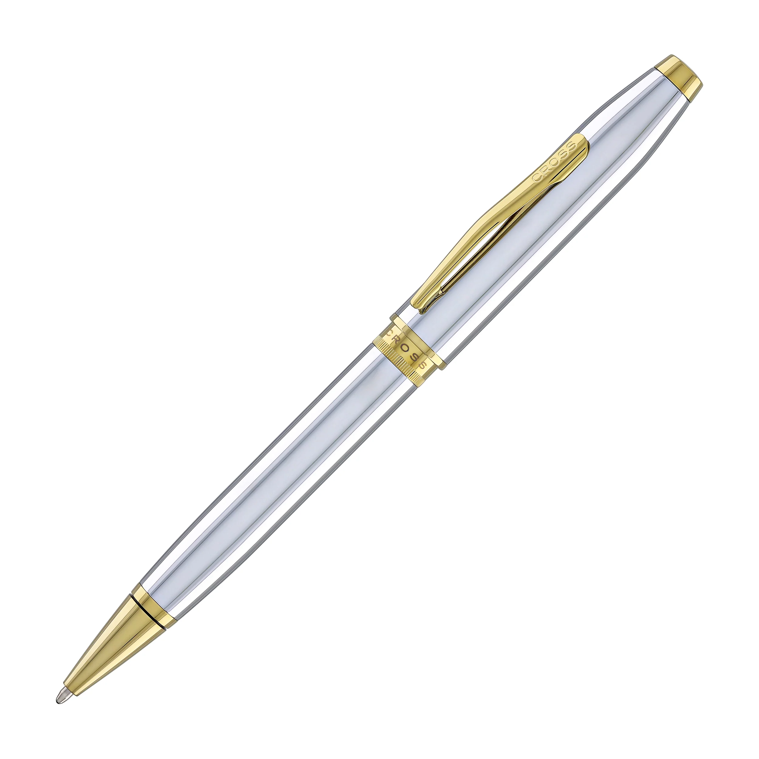 1967-cross-foundry-ballpoint-pen-in-polished-chrome-with-pvd-gold-appointments-3.webp Cross Foundry Ballpoint Pen in Polished Chrome with PVD Gold Appointments