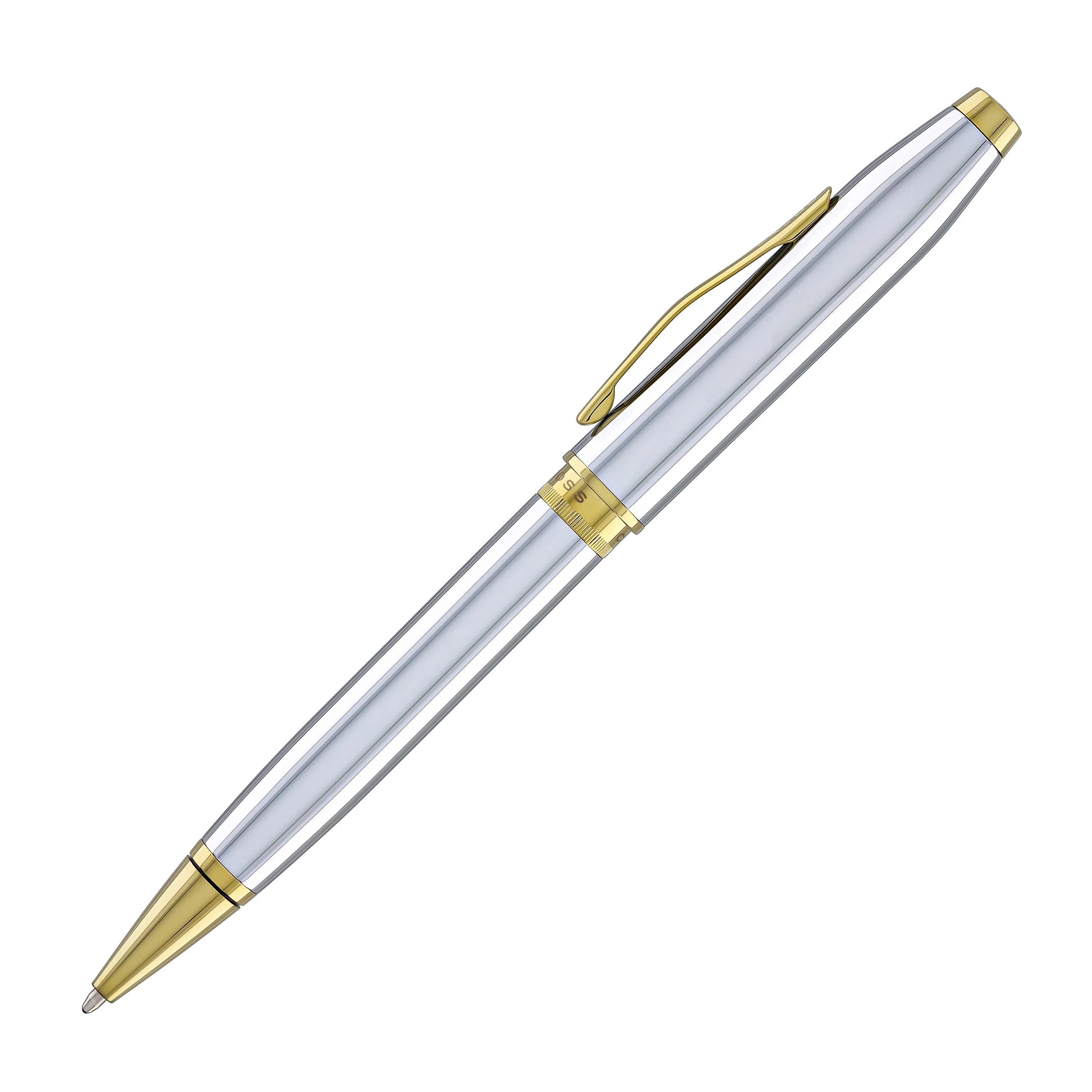 1967-cross-foundry-ballpoint-pen-in-polished-chrome-with-pvd-gold-appointments-4.webp Cross Foundry Ballpoint Pen in Polished Chrome with PVD Gold Appointments