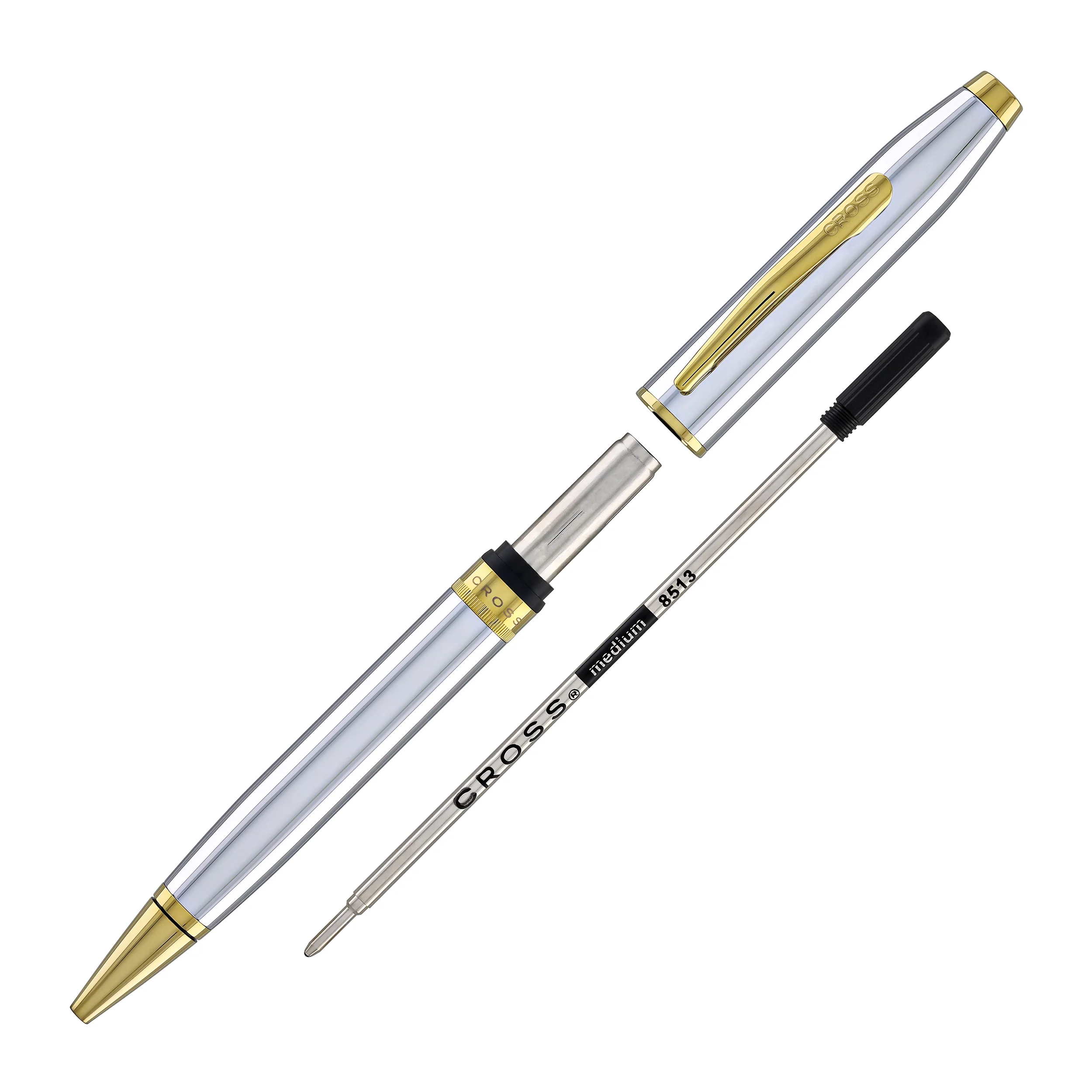 1967-cross-foundry-ballpoint-pen-in-polished-chrome-with-pvd-gold-appointments-6.webp Cross Foundry Ballpoint Pen in Polished Chrome with PVD Gold Appointments