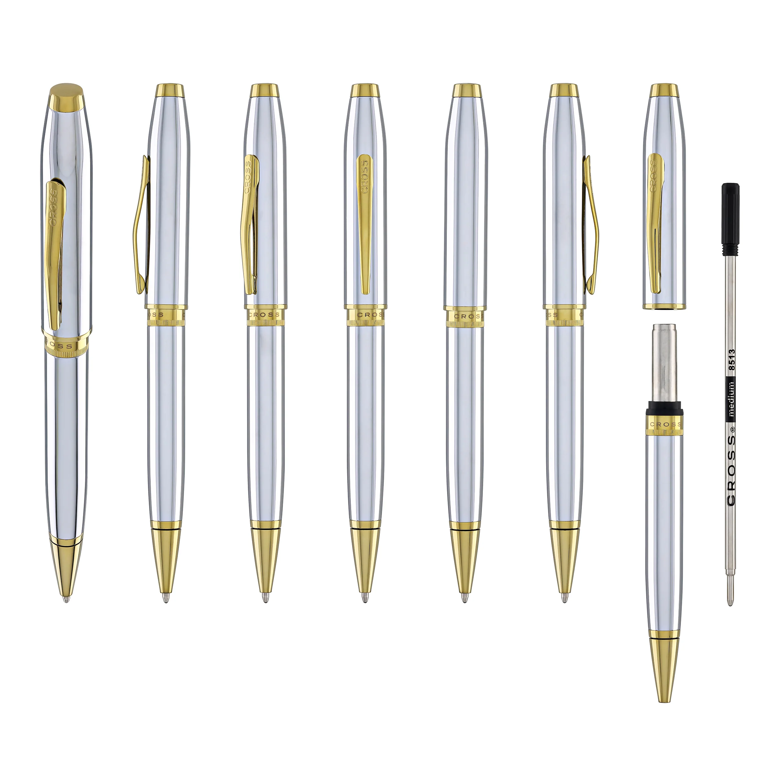 1967-cross-foundry-ballpoint-pen-in-polished-chrome-with-pvd-gold-appointments-7.webp Cross Foundry Ballpoint Pen in Polished Chrome with PVD Gold Appointments