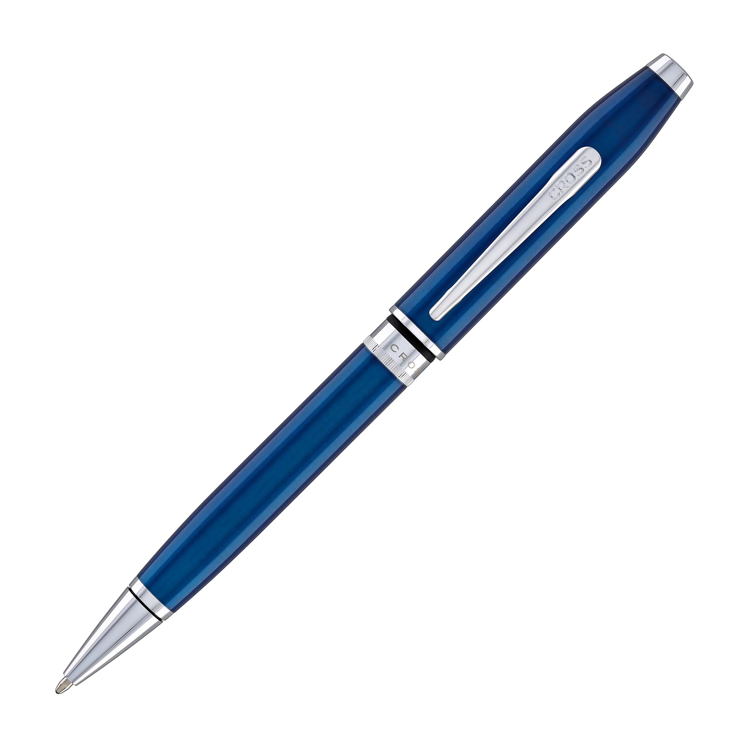 2055-cross-foundry-ballpoint-pen-in-glossy-translucent-blue-lacquer-with-polished-chrome-appointments-2.webp Cross Foundry Ballpoint Pen in Glossy Translucent Blue Lacquer with Polished Chrome Appointments