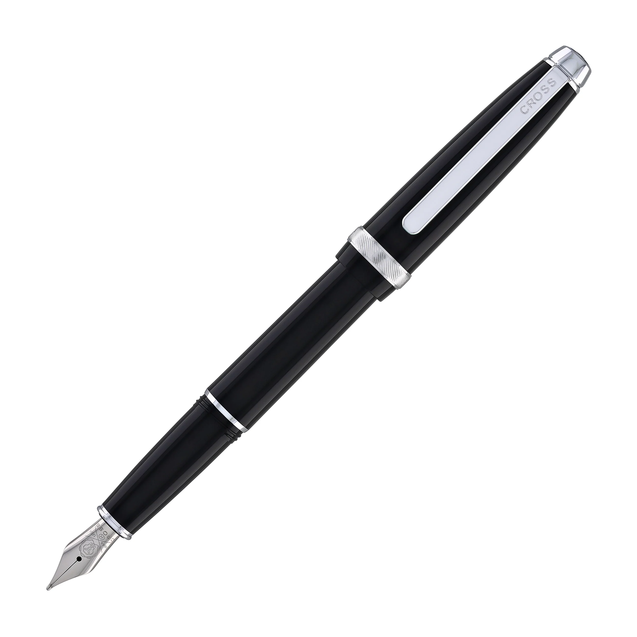Cross Lume Fountain Pen in Obsidian Black with Polished Chrome Appointments - Medium Nib