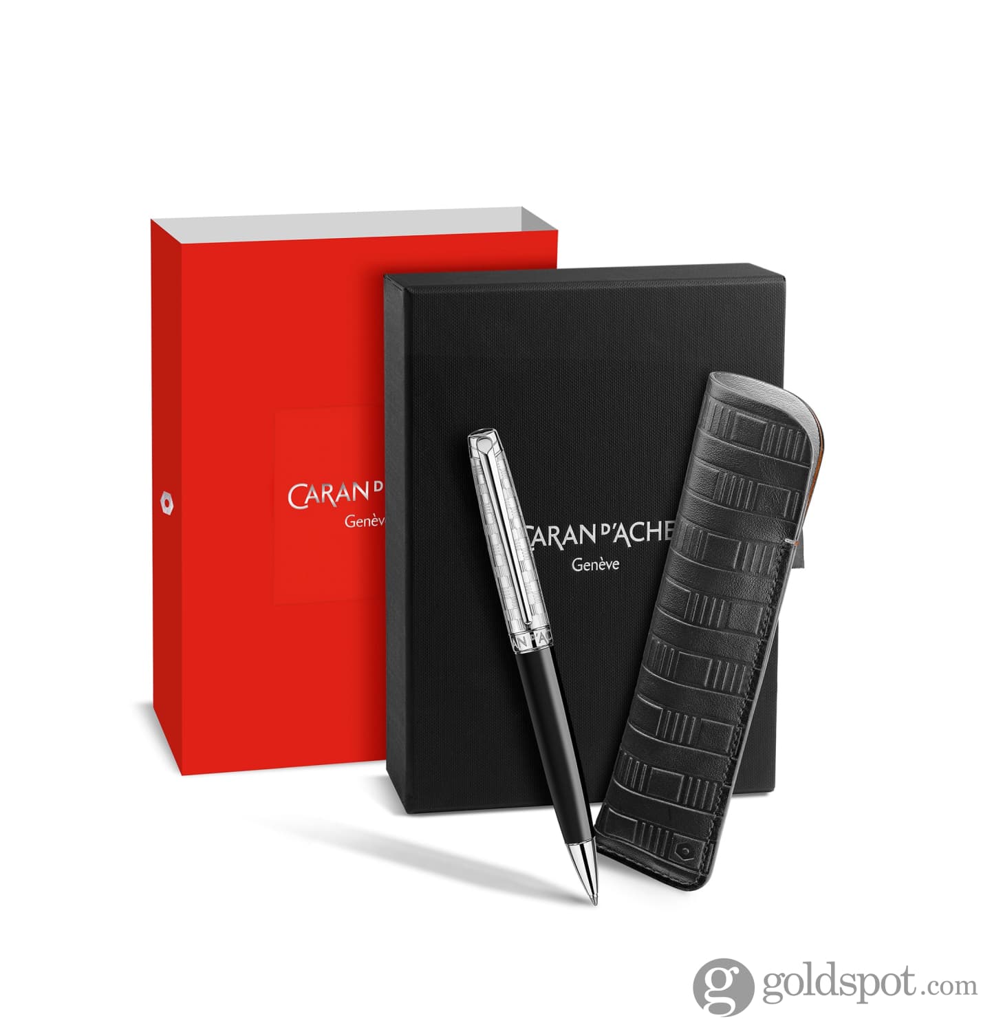 Caran d'Ache Leman Ballpoint Pen in Damier Gift Set with Leather Case - Special Edition