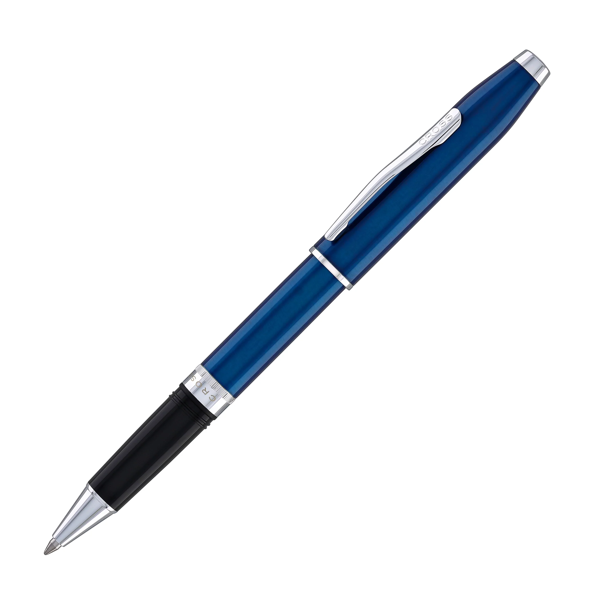 2227-cross-foundry-rollerball-pen-in-glossy-translucent-blue-lacquer-with-polished-chrome-appointments-4.webp Cross Foundry Rollerball Pen in Glossy Translucent Blue Lacquer with Polished Chrome Appointments