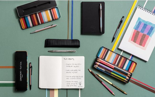 Caran d'Ache Ecridor Paul Smith 5 Ballpoint Pen Gift Set in Silver with Leather Case