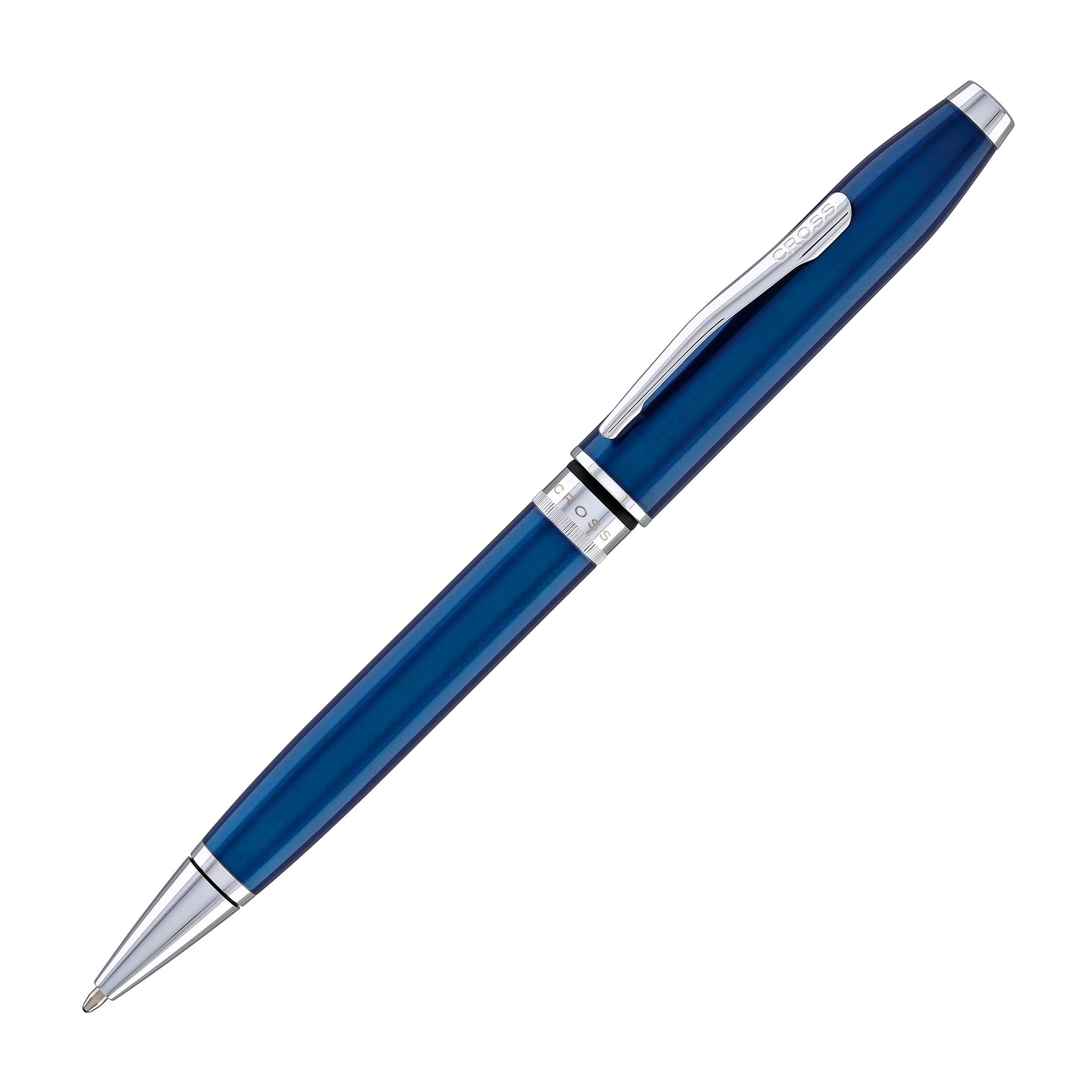 2374-cross-foundry-ballpoint-pen-in-glossy-translucent-blue-lacquer-with-polished-chrome-appointments-3.webp Cross Foundry Ballpoint Pen in Glossy Translucent Blue Lacquer with Polished Chrome Appointments