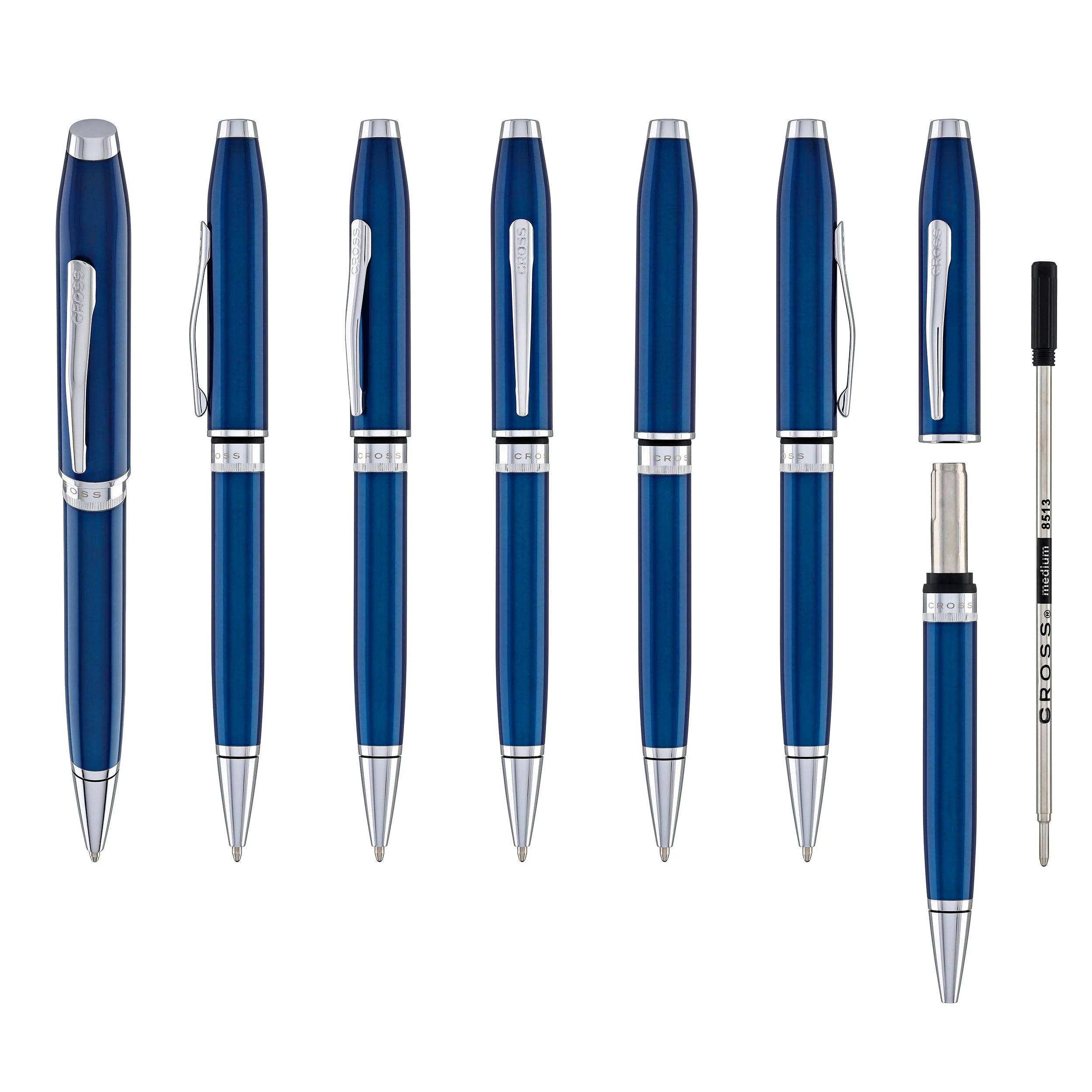 2374-cross-foundry-ballpoint-pen-in-glossy-translucent-blue-lacquer-with-polished-chrome-appointments-7.webp Cross Foundry Ballpoint Pen in Glossy Translucent Blue Lacquer with Polished Chrome Appointments