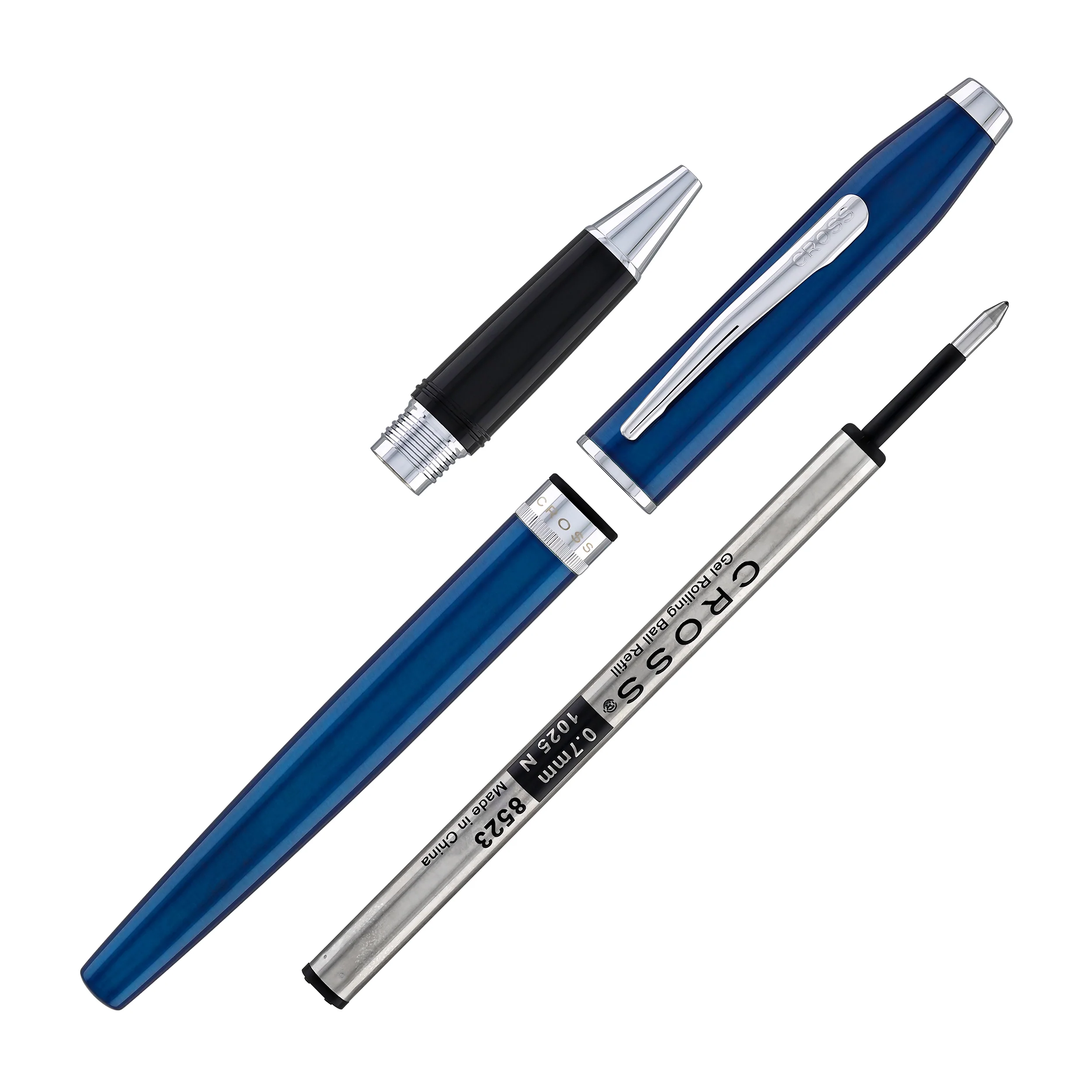 2384-cross-foundry-rollerball-pen-in-glossy-translucent-blue-lacquer-with-polished-chrome-appointments-8.webp Cross Foundry Rollerball Pen in Glossy Translucent Blue Lacquer with Polished Chrome Appointments