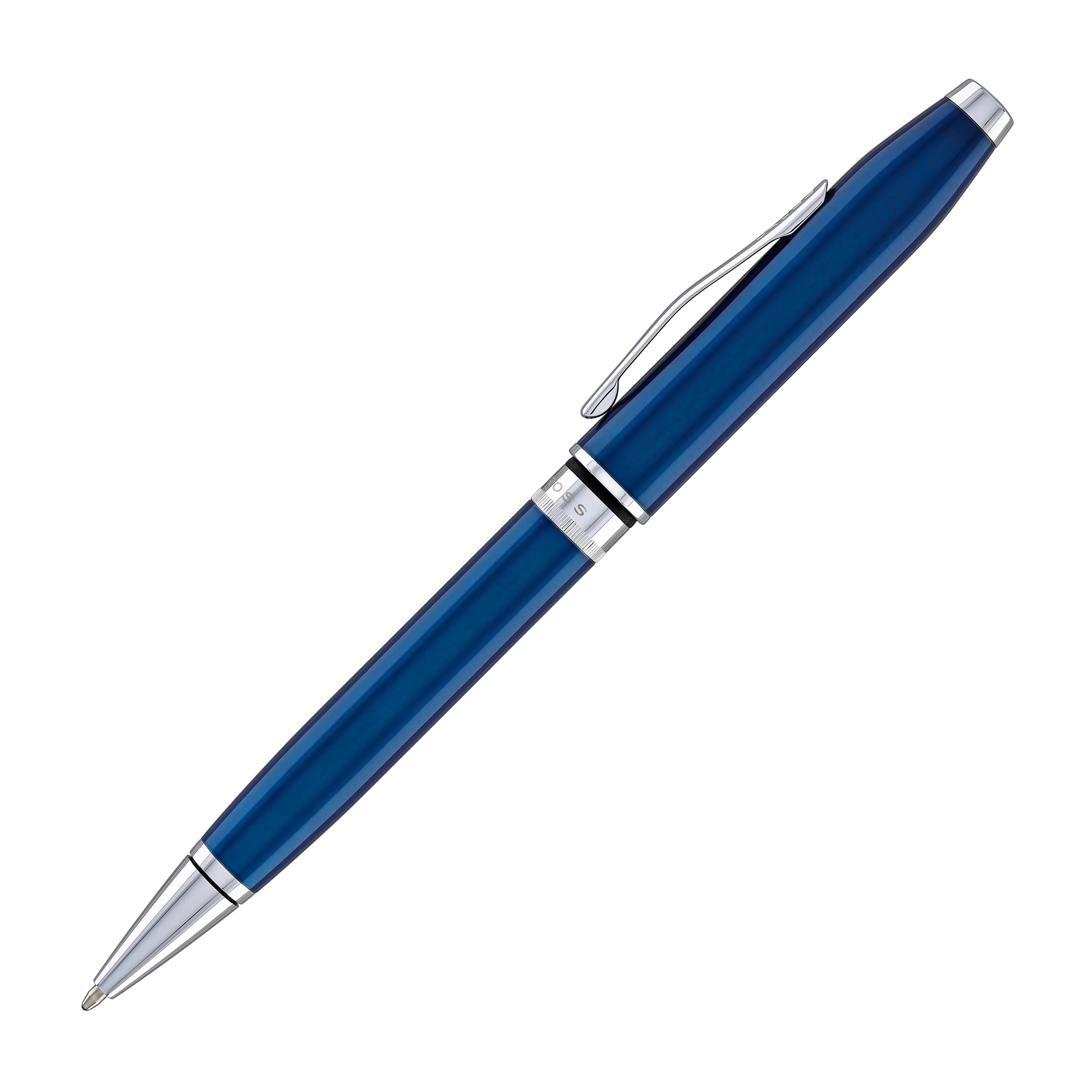 Cross Foundry Ballpoint Pen in Glossy Translucent Blue Lacquer with Polished Chrome Appointments