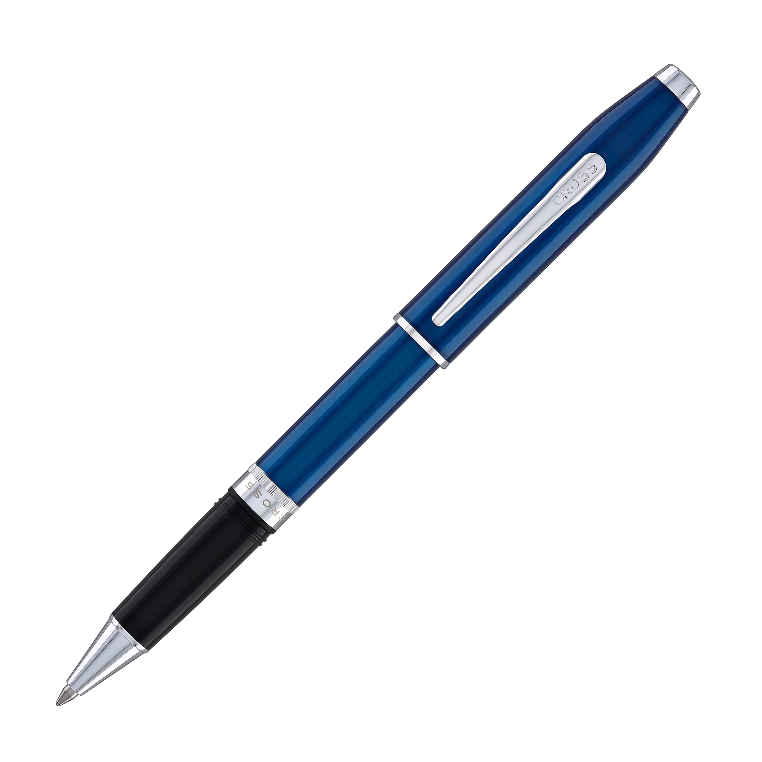 2539-cross-foundry-rollerball-pen-in-glossy-translucent-blue-lacquer-with-polished-chrome-appointments-3.webp Cross Foundry Rollerball Pen in Glossy Translucent Blue Lacquer with Polished Chrome Appointments
