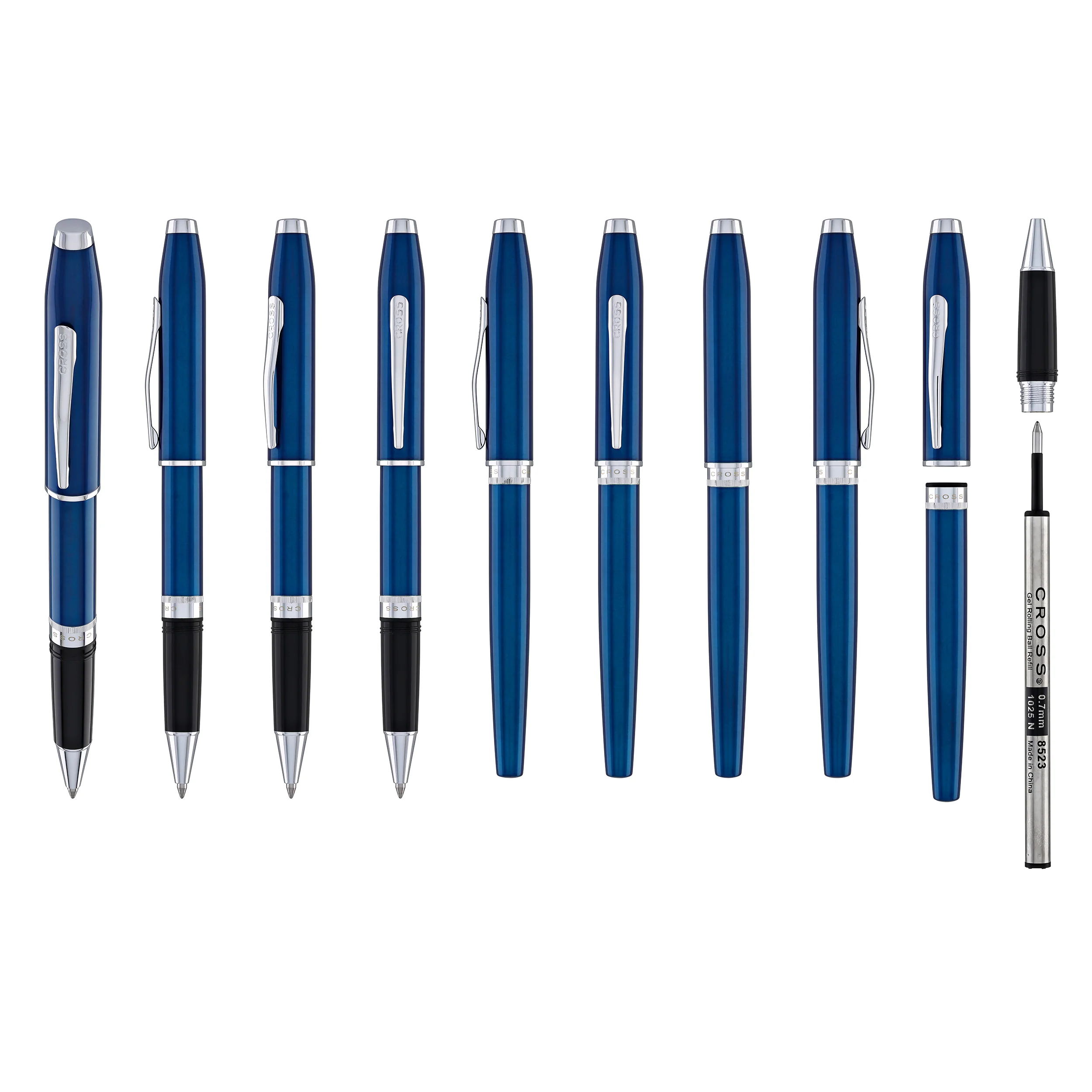 2539-cross-foundry-rollerball-pen-in-glossy-translucent-blue-lacquer-with-polished-chrome-appointments-9.webp Cross Foundry Rollerball Pen in Glossy Translucent Blue Lacquer with Polished Chrome Appointments