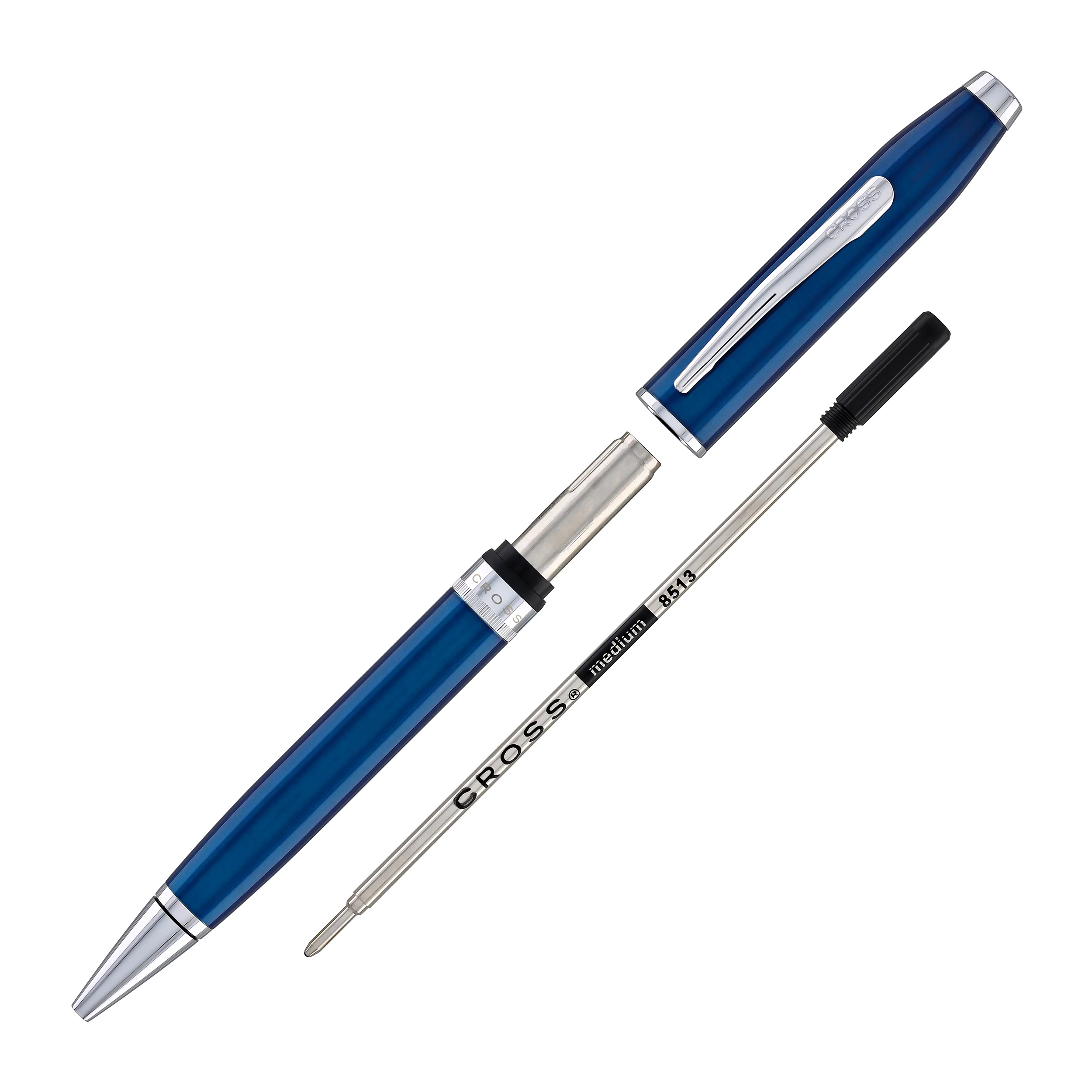 2553-cross-foundry-ballpoint-pen-in-glossy-translucent-blue-lacquer-with-polished-chrome-appointments-6.webp Cross Foundry Ballpoint Pen in Glossy Translucent Blue Lacquer with Polished Chrome Appointments