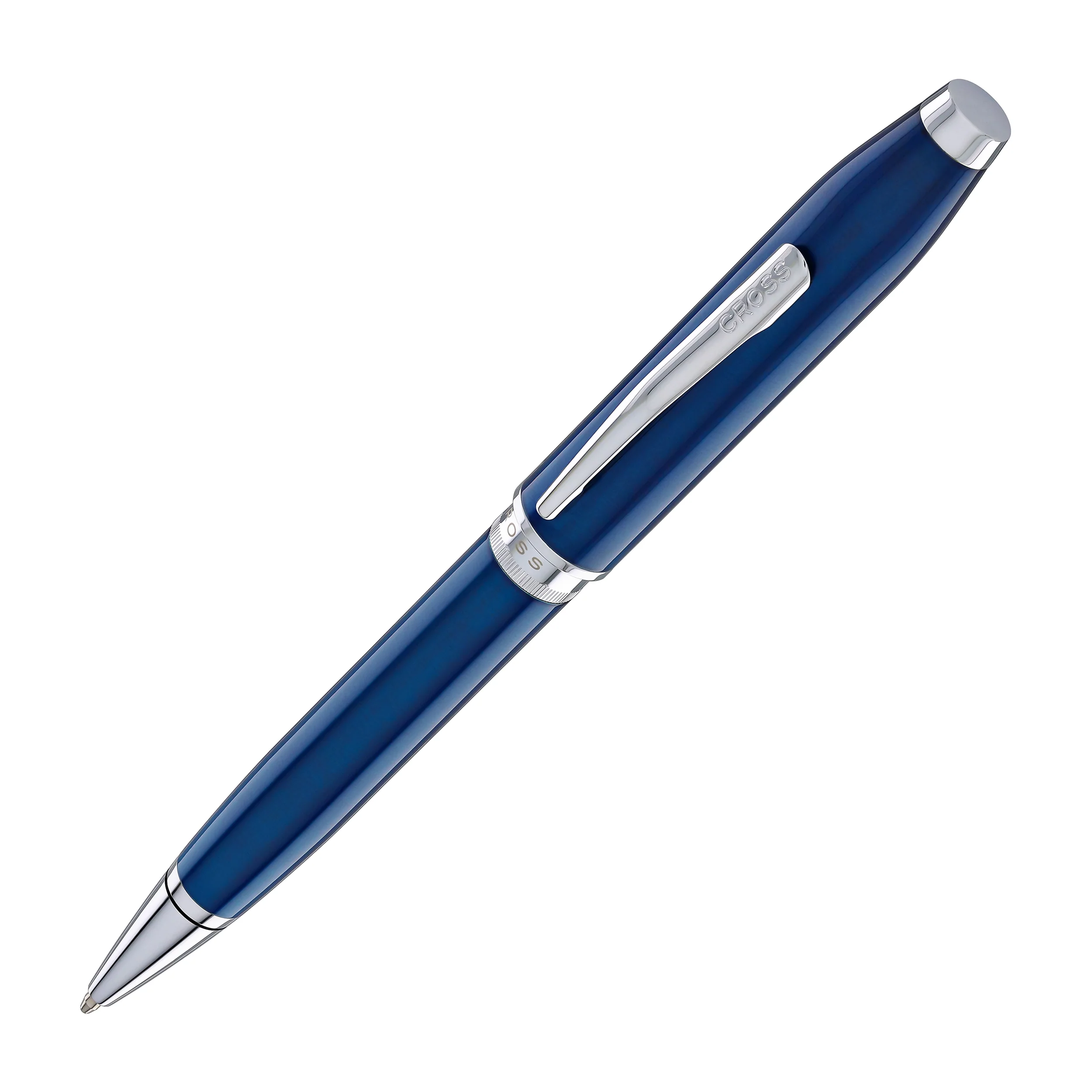 2632-cross-foundry-ballpoint-pen-in-glossy-translucent-blue-lacquer-with-polished-chrome-appointments-1.webp Cross Foundry Ballpoint Pen in Glossy Translucent Blue Lacquer with Polished Chrome Appointments