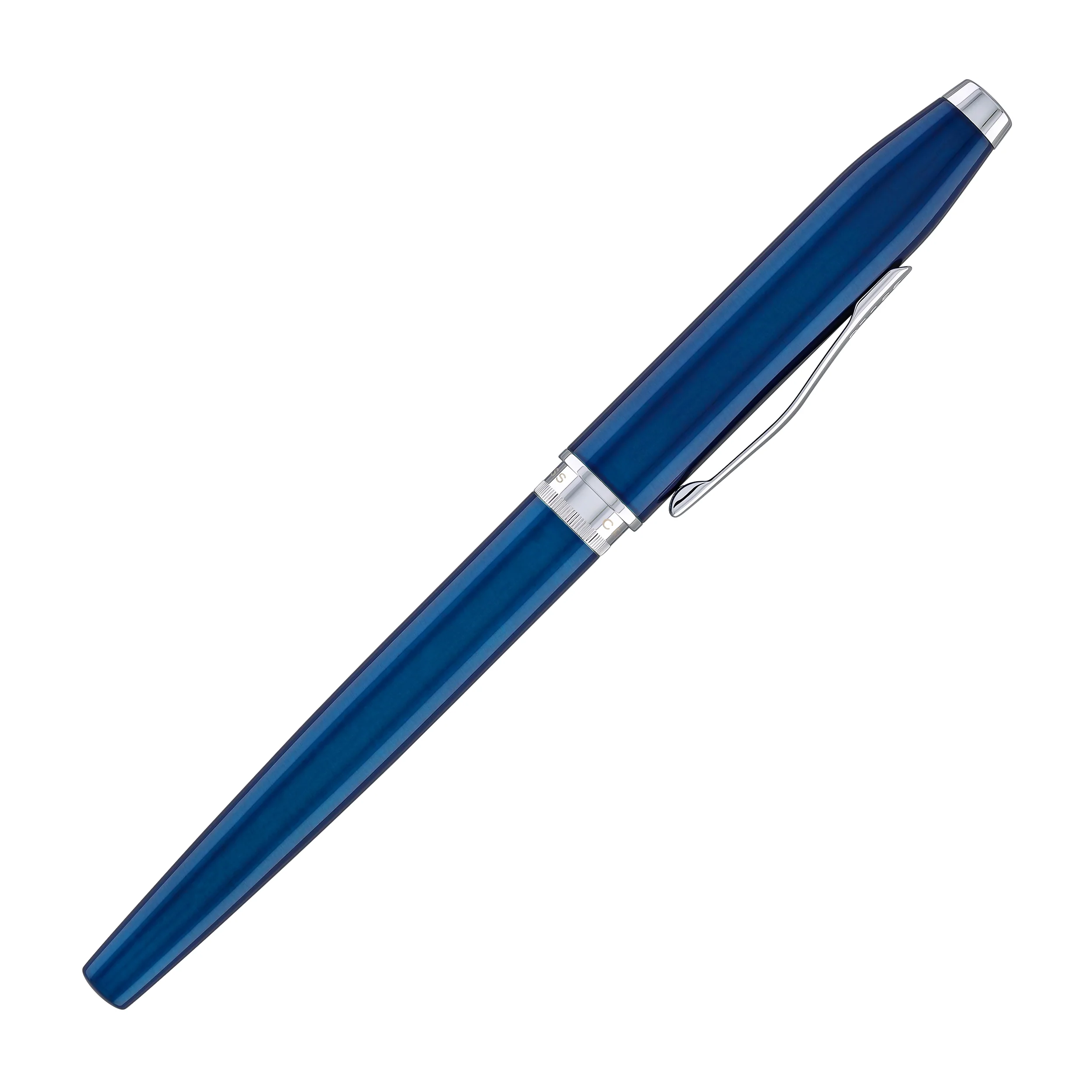 2704-cross-foundry-rollerball-pen-in-glossy-translucent-blue-lacquer-with-polished-chrome-appointments-7.webp Cross Foundry Rollerball Pen in Glossy Translucent Blue Lacquer with Polished Chrome Appointments
