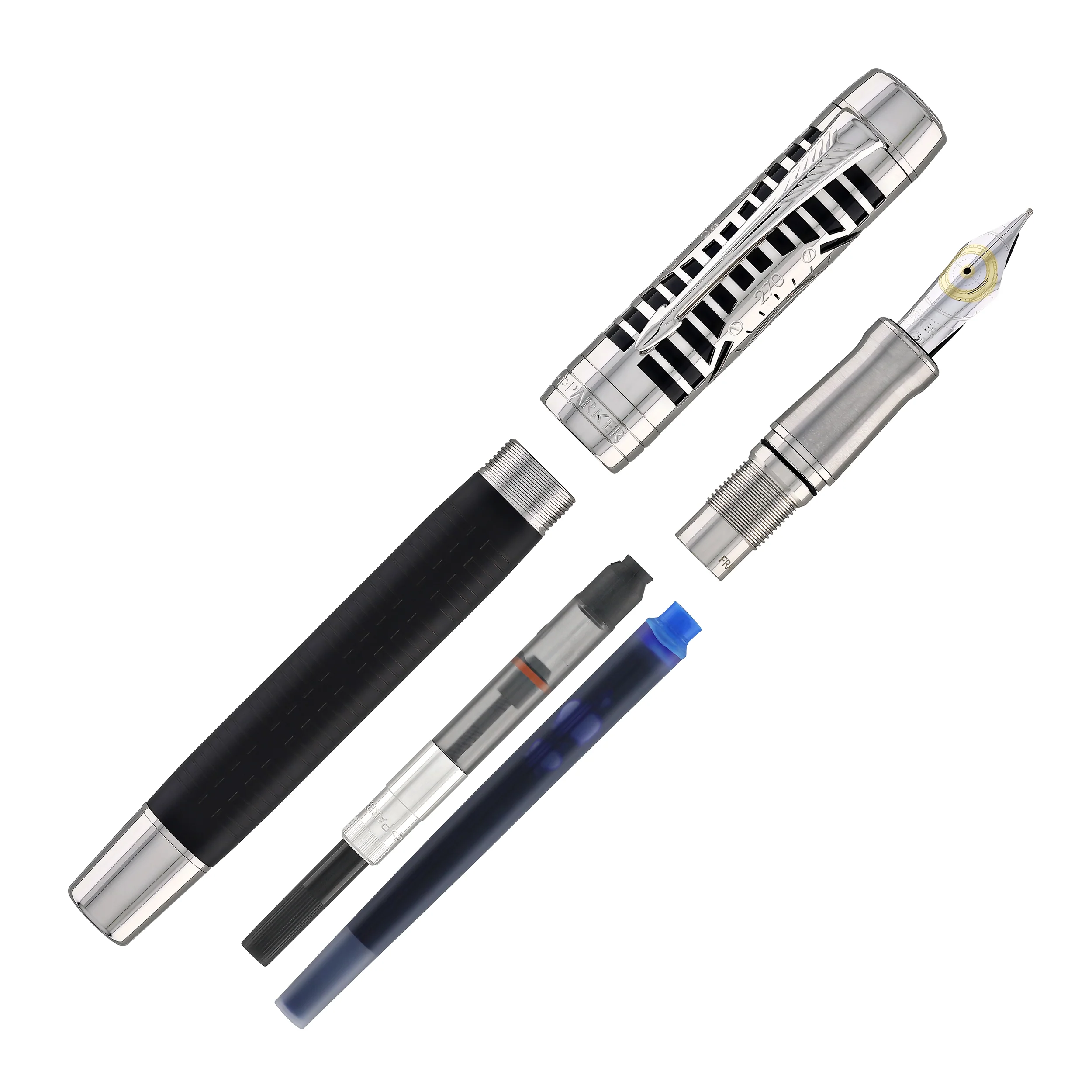 284-parker-duofold-legacy-of-flight-fountain-pen-in-matte-black-with-palladium-trim-18k-gold-8.webp Parker Duofold Legacy of Flight Fountain Pen in Matte Black with Palladium Trim - 18K Gold