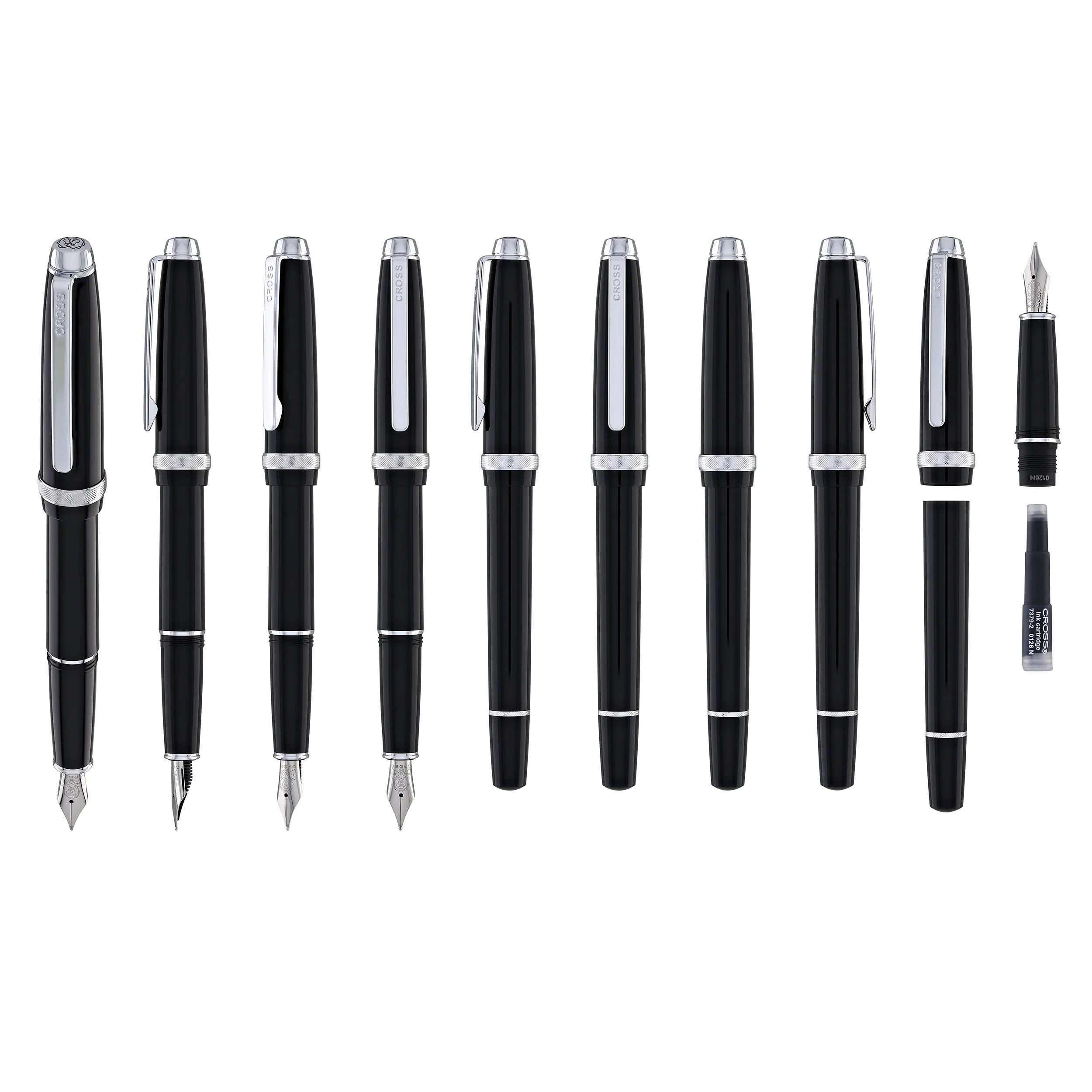 Cross Lume Fountain Pen in Obsidian Black with Polished Chrome Appointments - Medium Nib