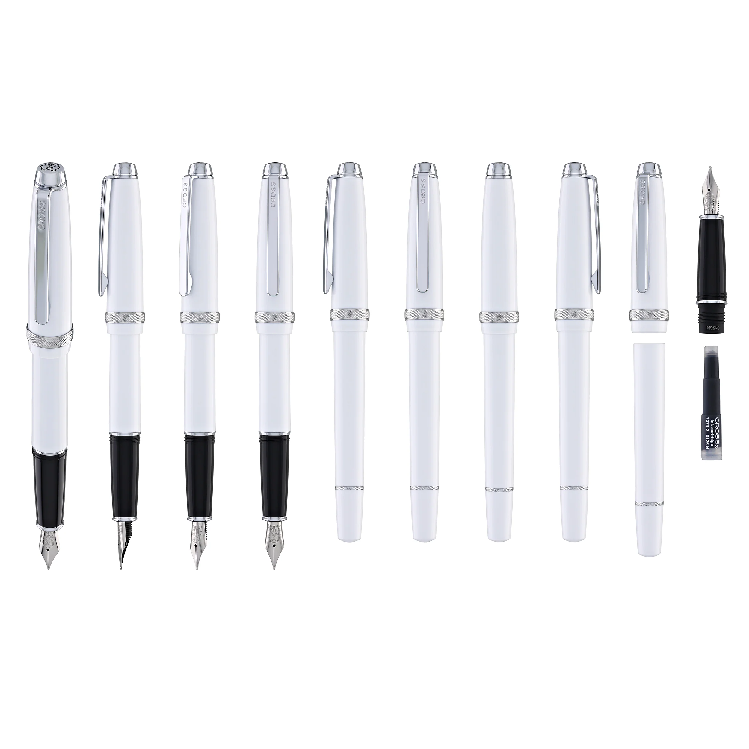 Cross Lume Fountain Pen in Porcelain White with Polished Chrome Appointments - Medium Nib