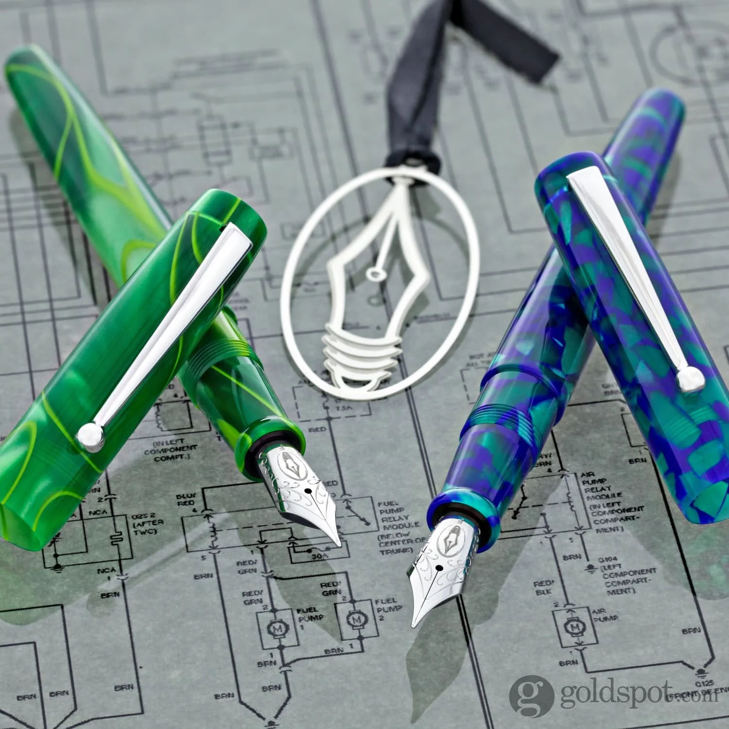 Edison x Goldspot Pens Newark Fountain Pen in AC High Voltage Green