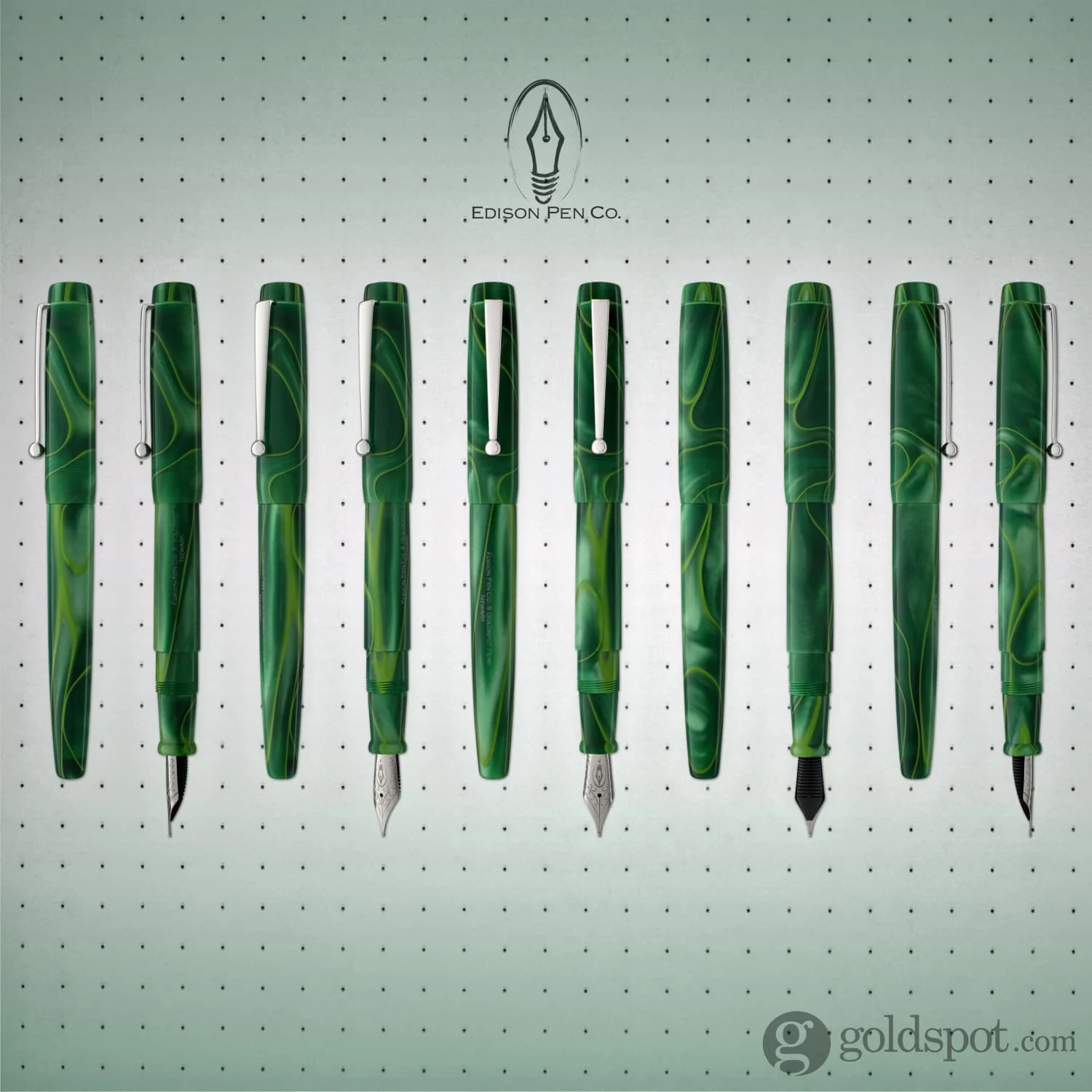 Edison x Goldspot Pens Newark Fountain Pen in AC High Voltage Green