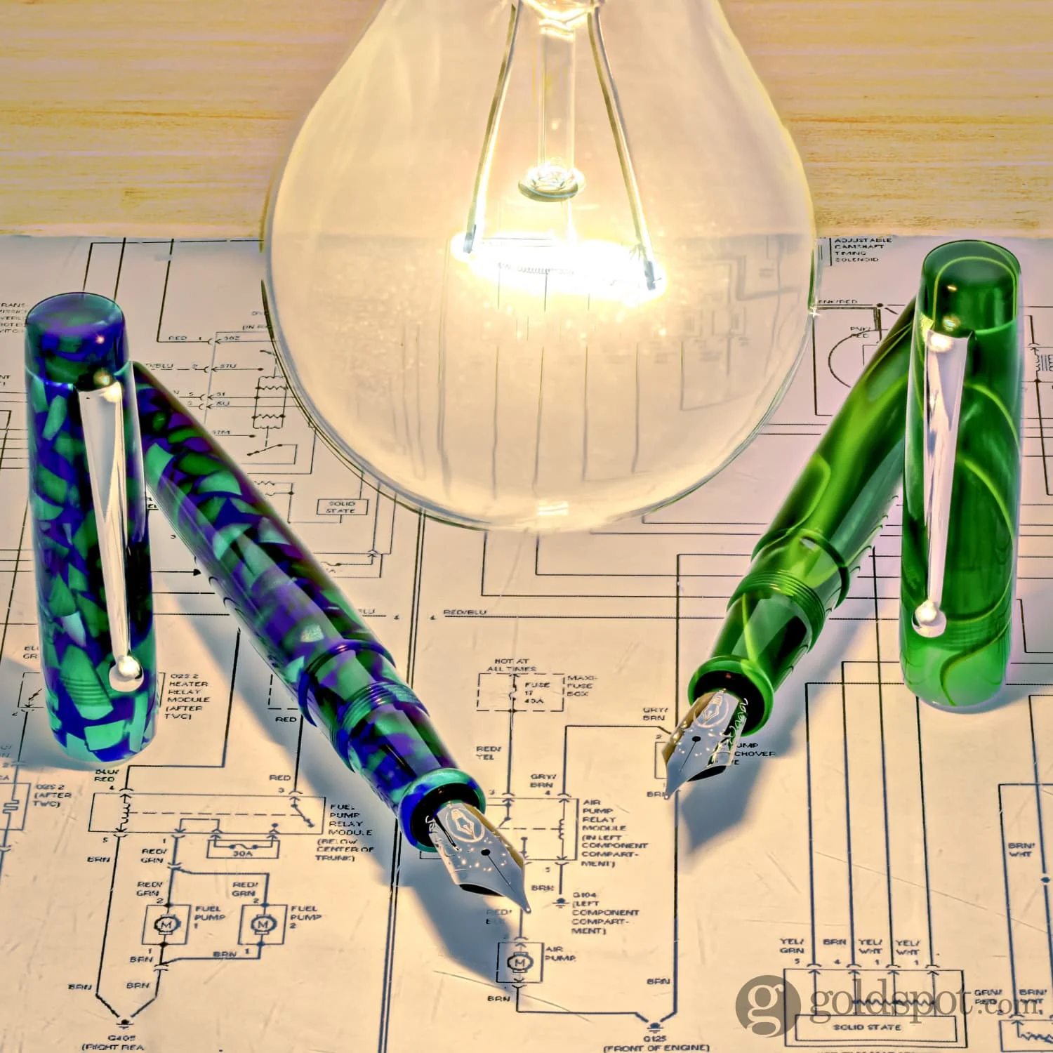 Edison x Goldspot Pens Newark Fountain Pen in AC High Voltage Green