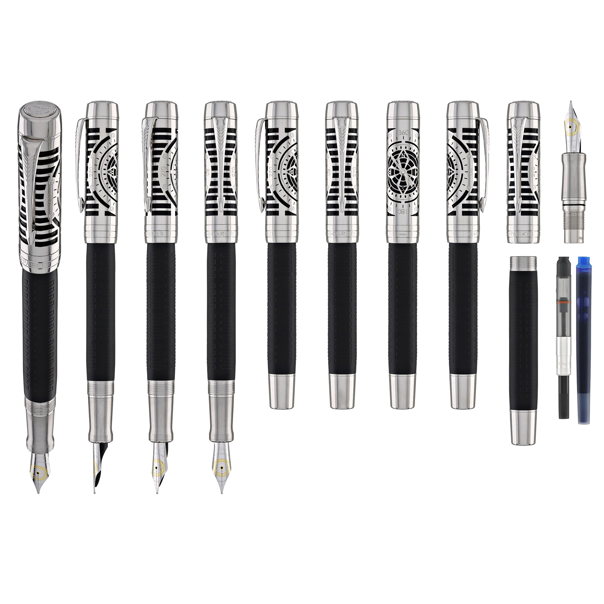 Parker Duofold Legacy of Flight Fountain Pen in Matte Black with Palladium Trim - 18K Gold