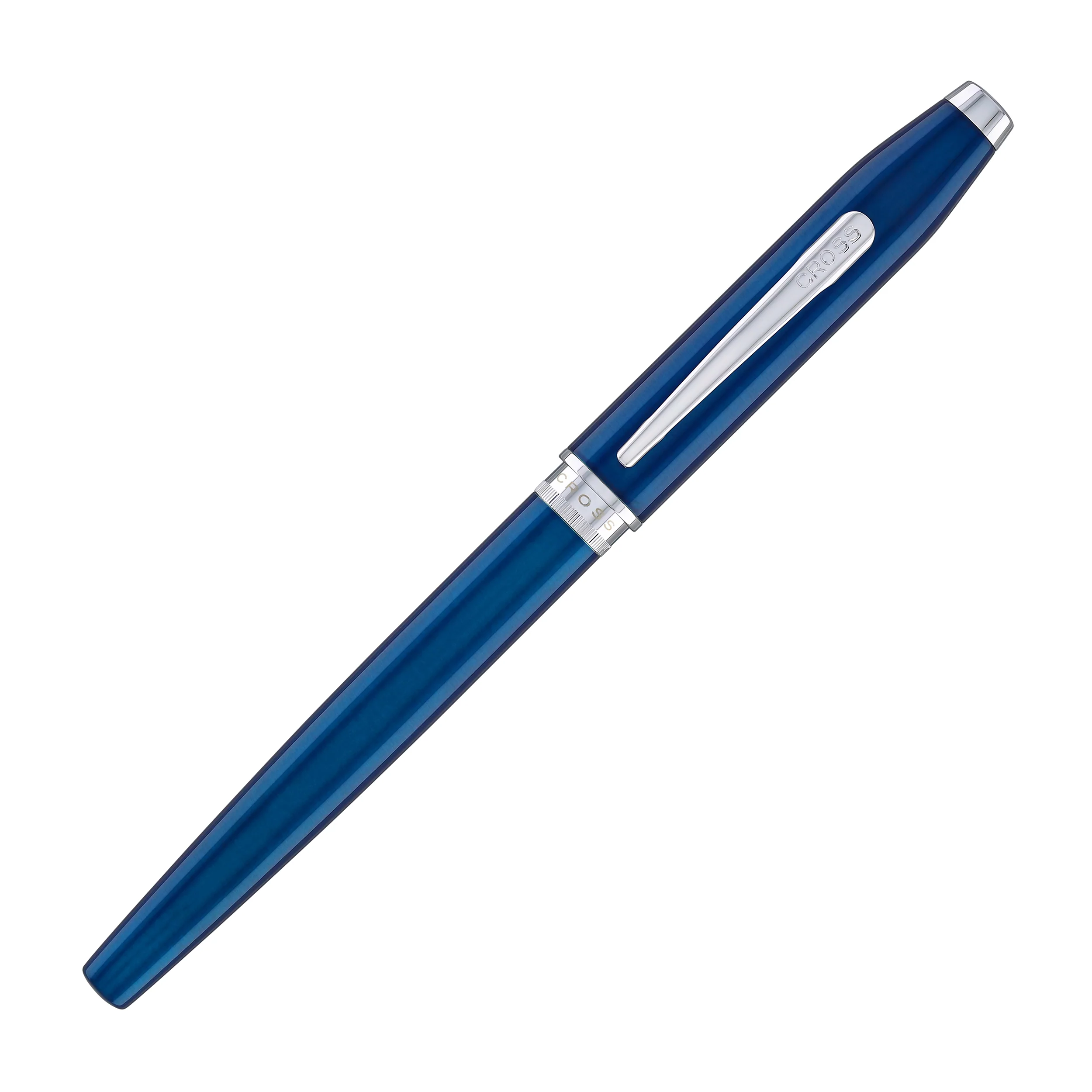 3442-cross-foundry-rollerball-pen-in-glossy-translucent-blue-lacquer-with-polished-chrome-appointments-2.webp Cross Foundry Rollerball Pen in Glossy Translucent Blue Lacquer with Polished Chrome Appointments