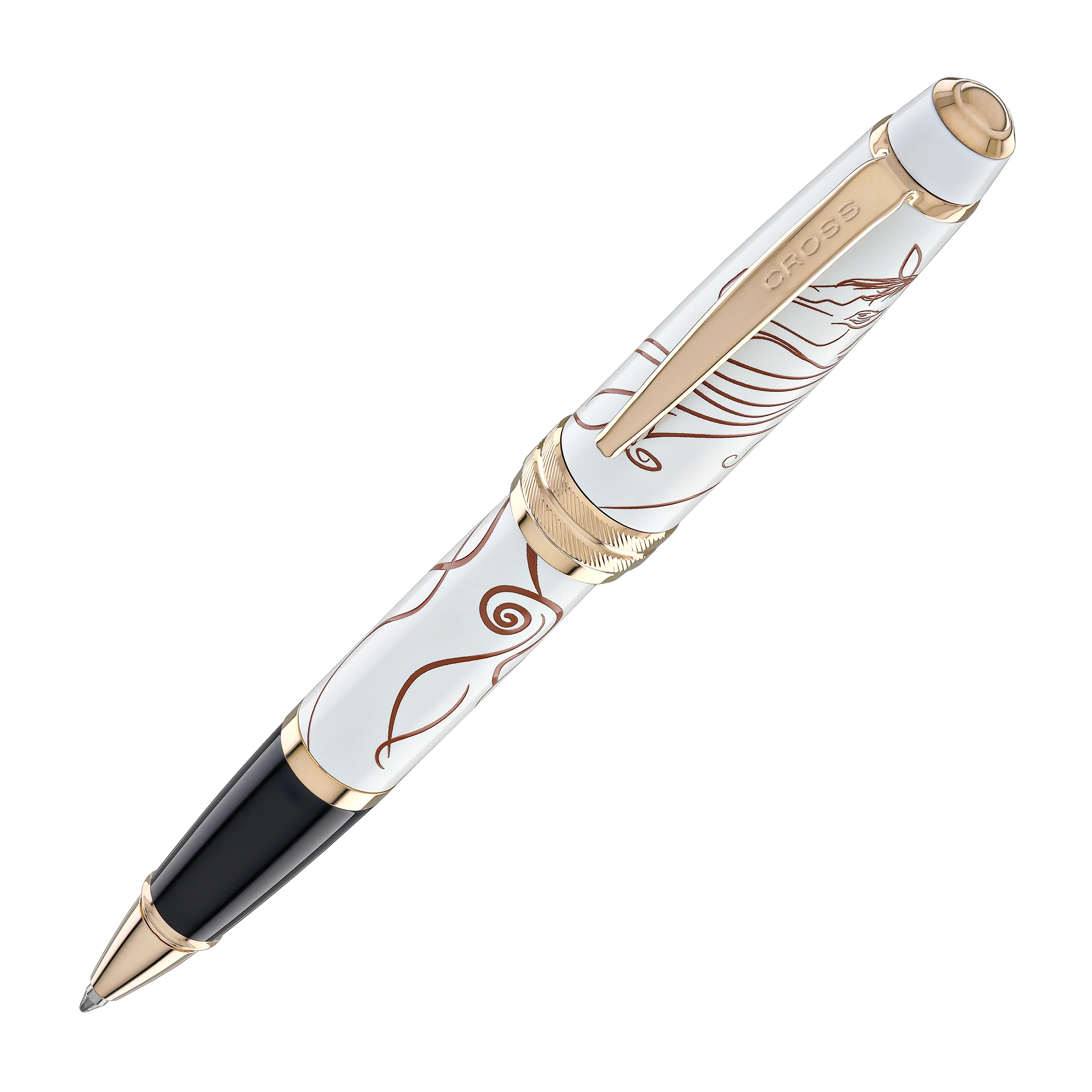 3782-cross-bailey-zodiac-year-of-the-horse-selectip-rollerball-pen-in-white-lacquer-with-roee-gold-plated-appointments-1.webp Cross Bailey Zodiac Year of the Horse Selectip Rollerball Pen in White Lacquer with Roee Gold Plated Appointments