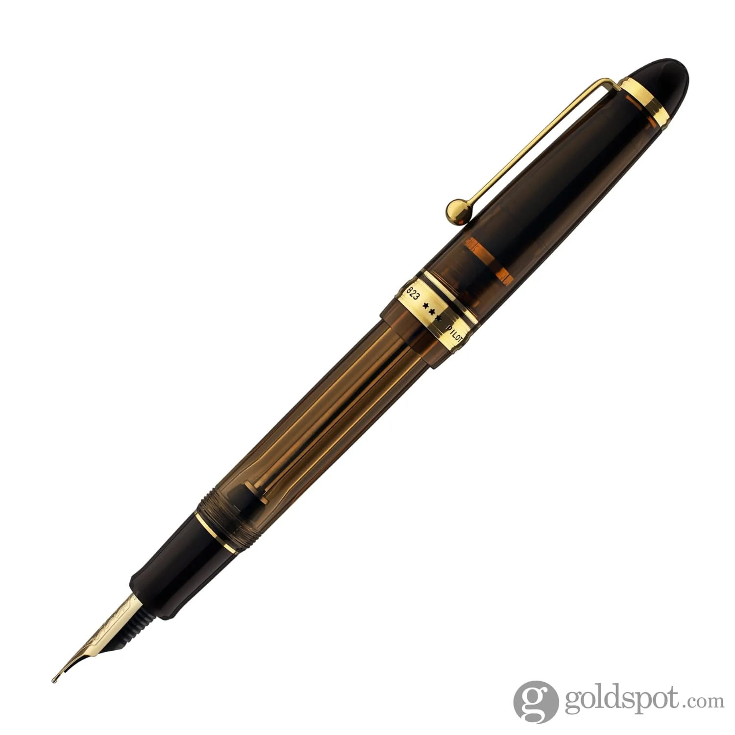 Pilot Custom 823 Fountain Pen in Amber with Gold Trim - 14K Gold