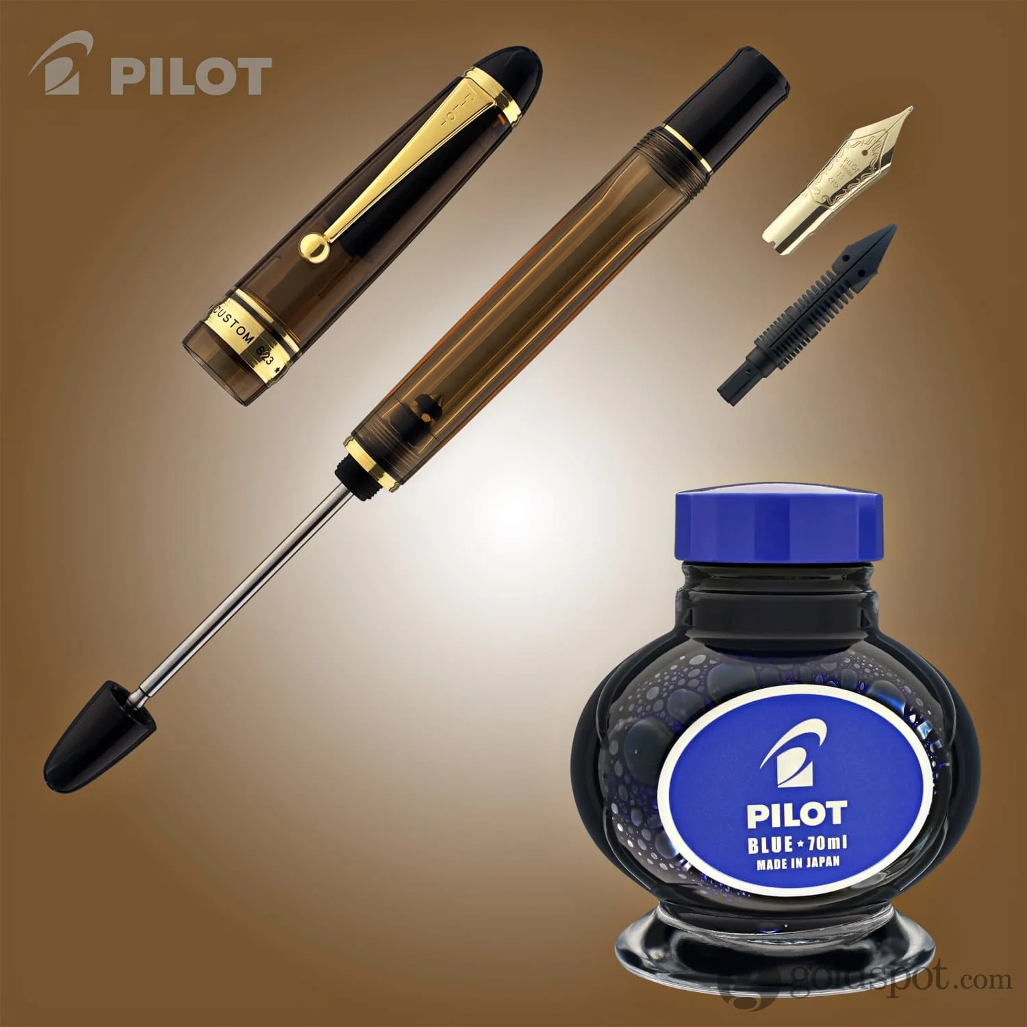 Pilot Custom 823 Fountain Pen in Amber with Gold Trim - 14K Gold