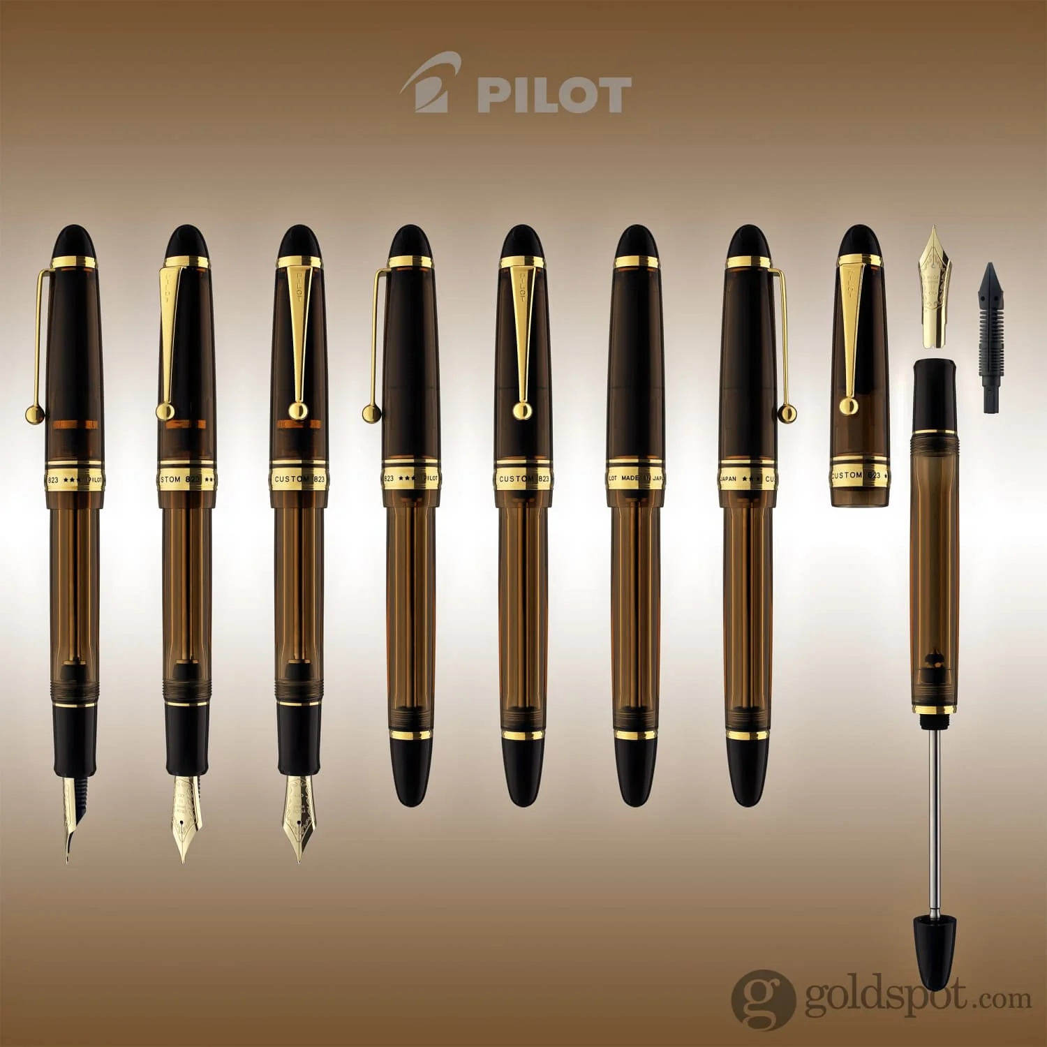 Pilot Custom 823 Fountain Pen in Amber with Gold Trim - 14K Gold