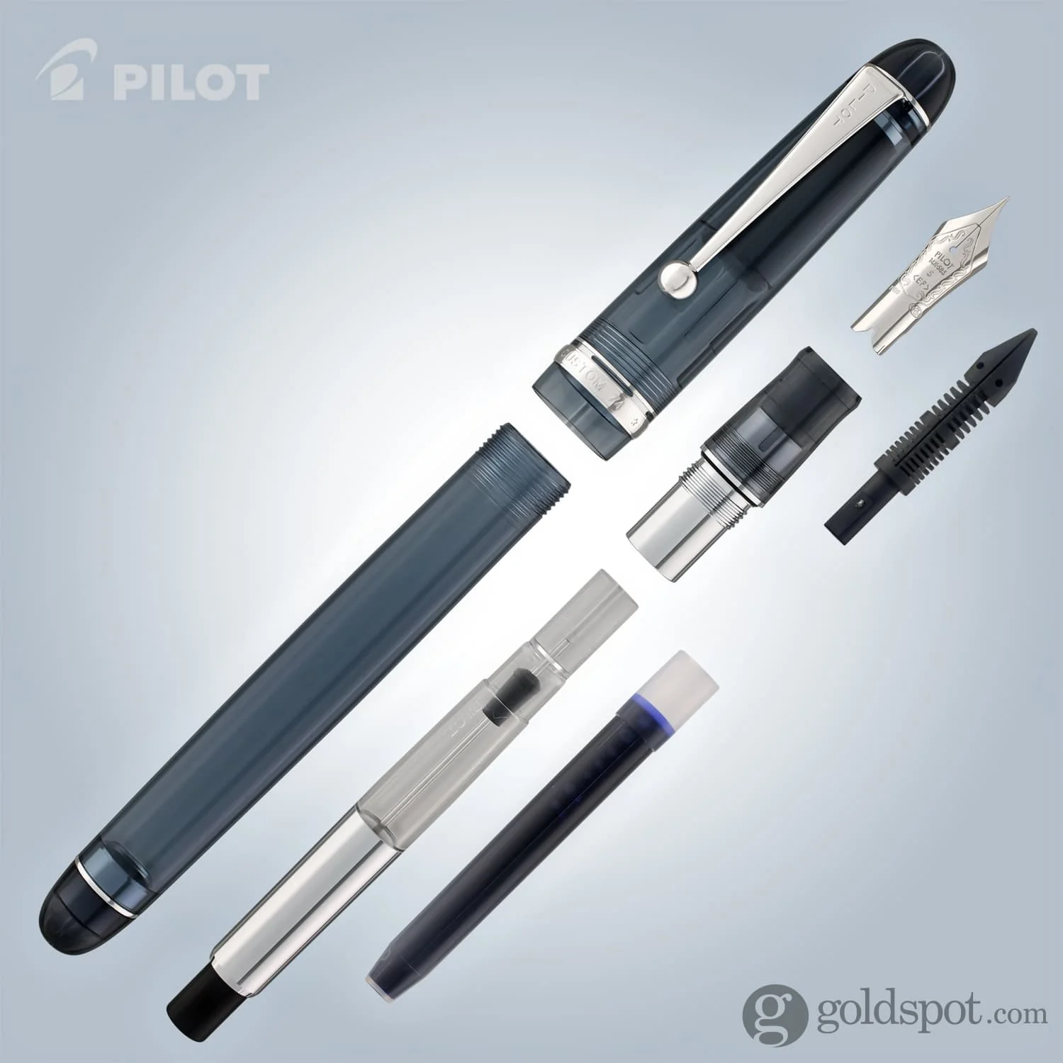 Pilot Custom 74 Fountain Pen in Blue Stone with Silver Trim - 14kt Gold