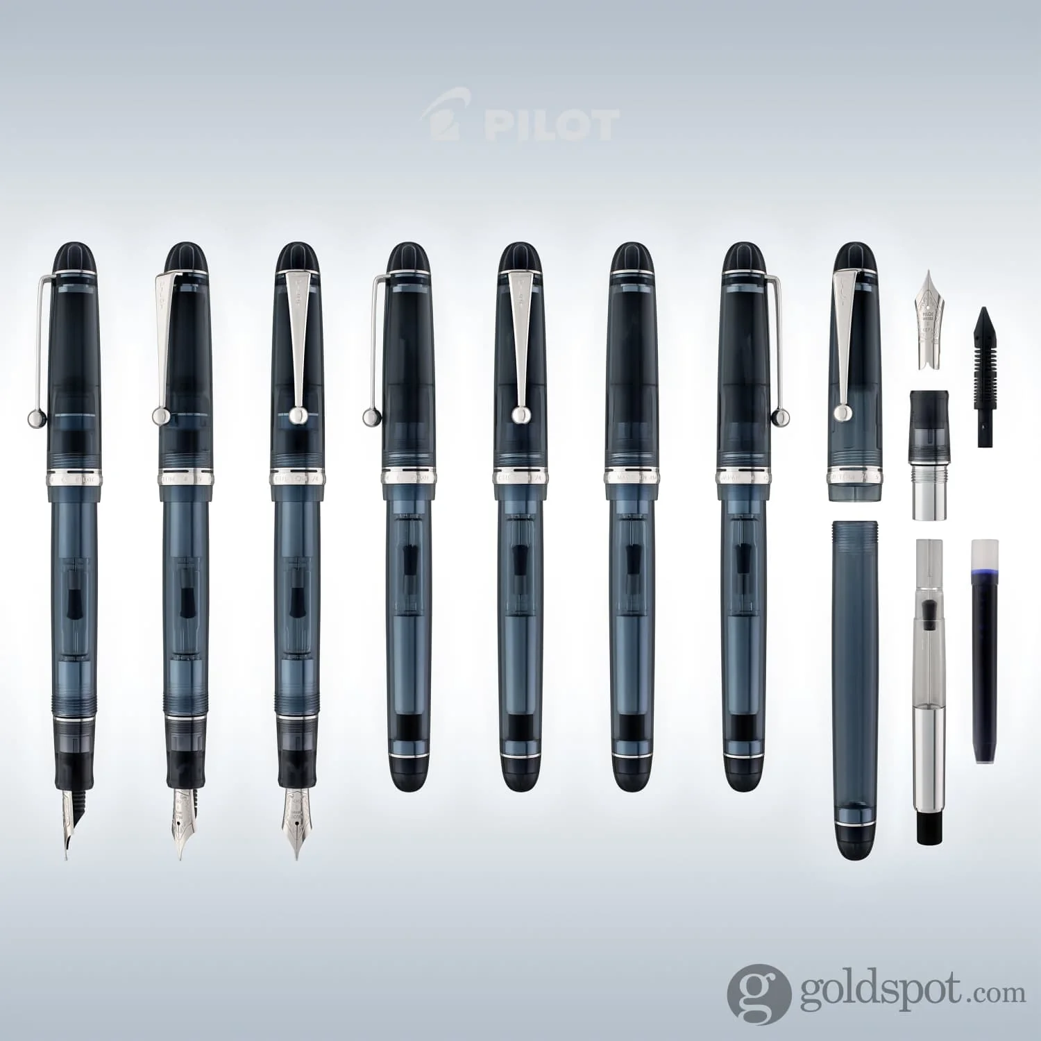 Pilot Custom 74 Fountain Pen in Blue Stone with Silver Trim - 14kt Gold